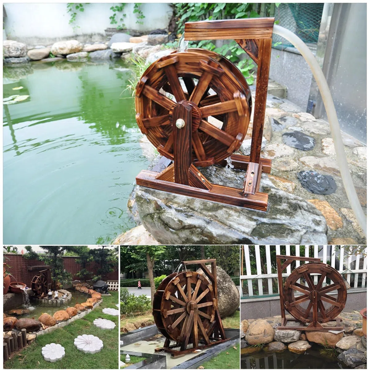 Fontana a ruota d'acqua per decorazione da giardino, per esterni, interni, balcone, patio, cortile, fontana con ruote Feng Shui