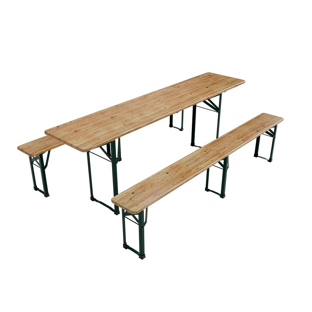 Juskys Set da giardino 3 pezzi, tavolo da birra pieghevole 220 cm e panche in legno di abete, finitura naturale, per tende da festa e uso esterno