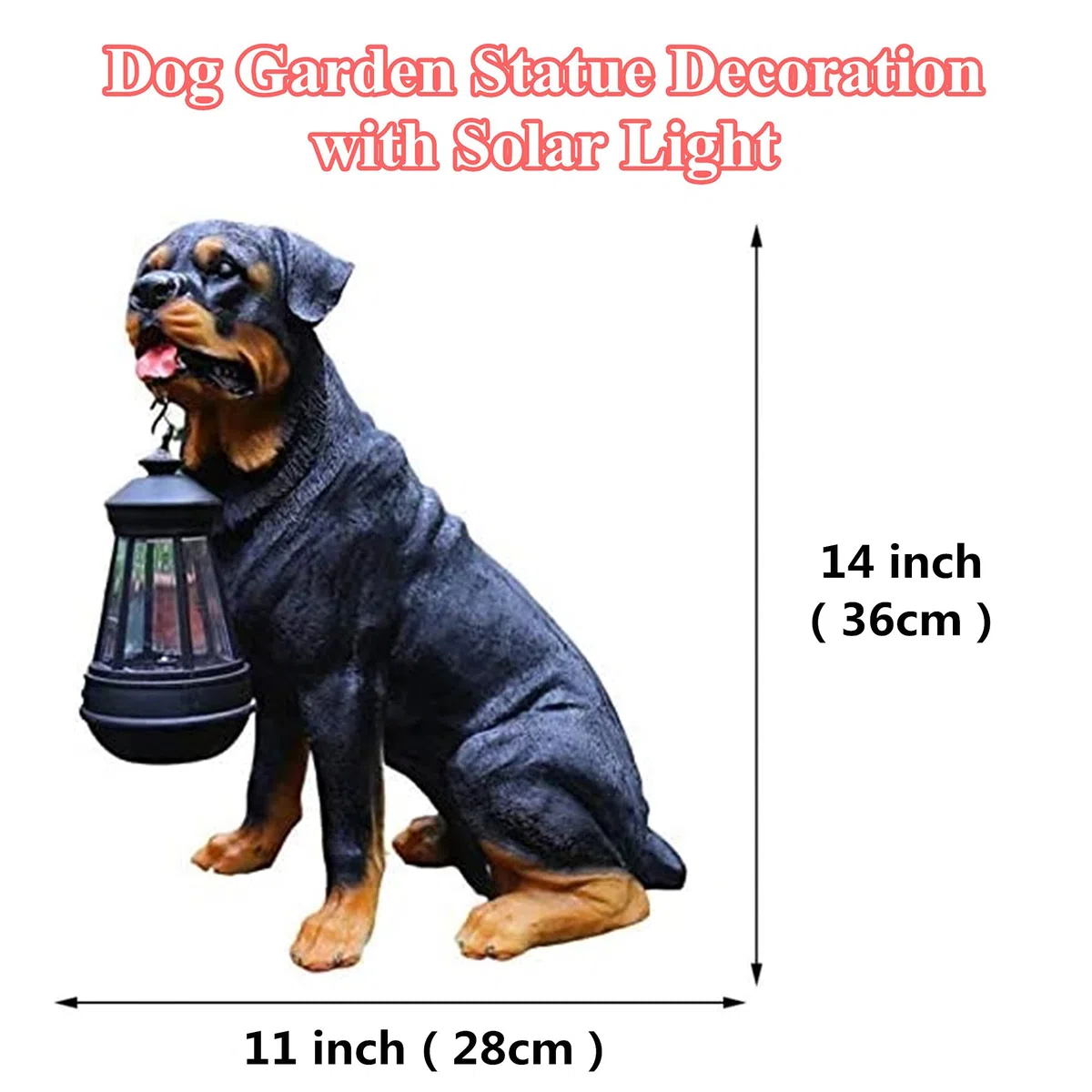 Statua del Cane da Giardino, Ornamento da Esterno con Luce Solare, Statue di Rottweiler in Resina con Lanterna Solare a LED, Regali di Rottweiler per Gli Amanti dei Cani