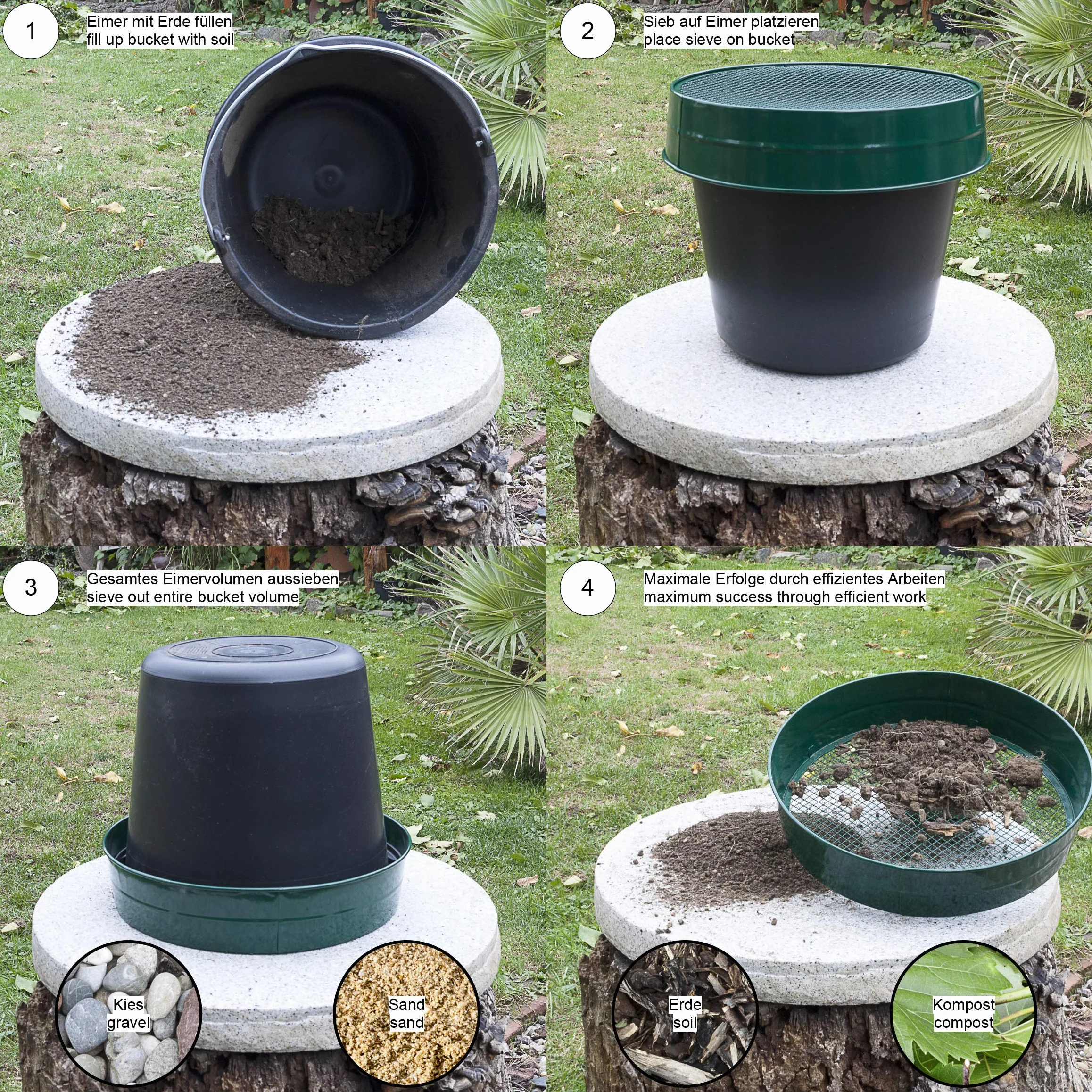 Sterico Setaccio da giardino in diverse misure di maglia | Setaccio rotondo Ø 33cm | Setaccio per sementi, terra, compost, pietre, erbacce, pietrisco | Accatastabile | Robusto (12mm)