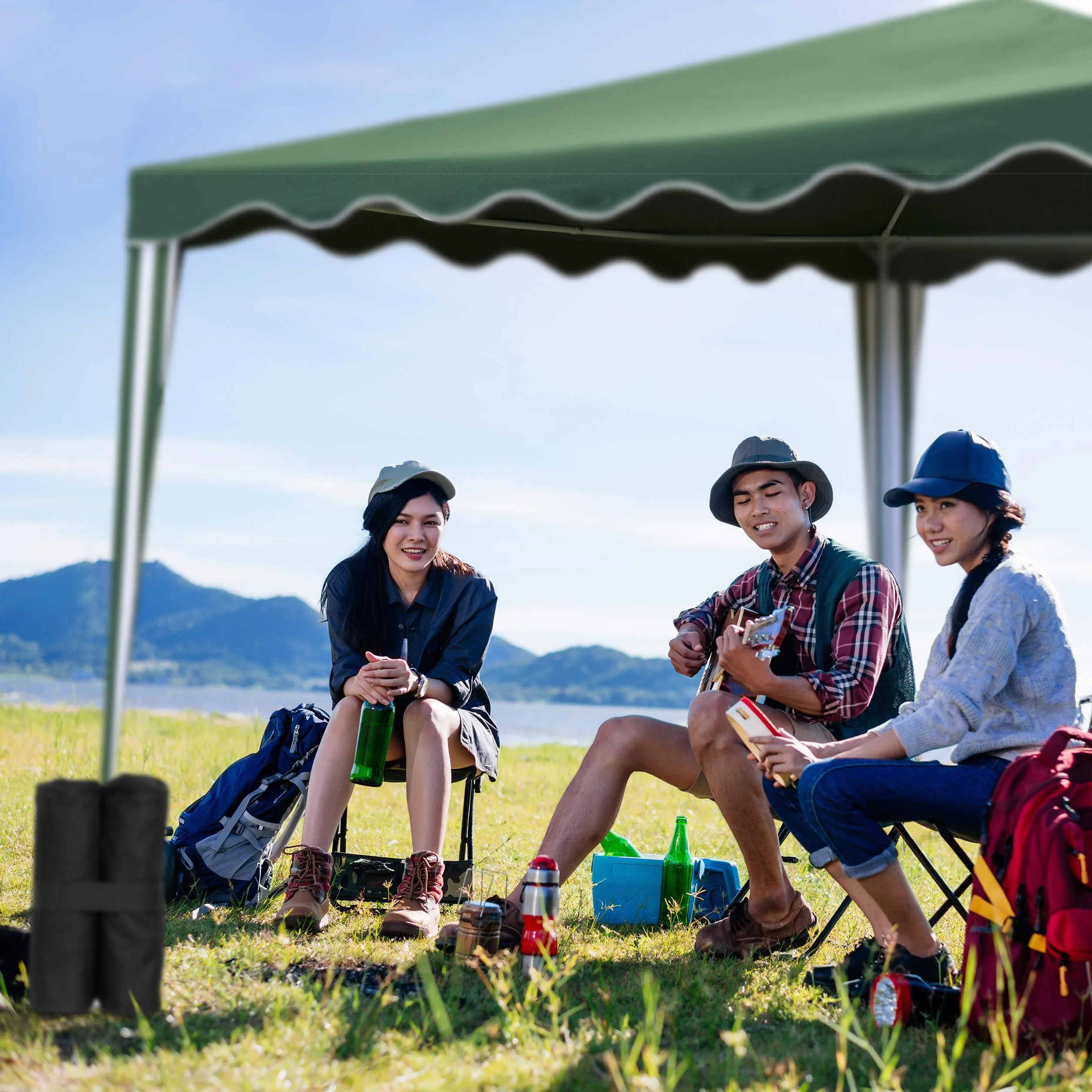 Relaxdays Pesi per Gazebo, Set da 4 Zavorre per Tende & Padiglioni, da Riempire con Sabbia o Pietre,10 kg per Piede,nero