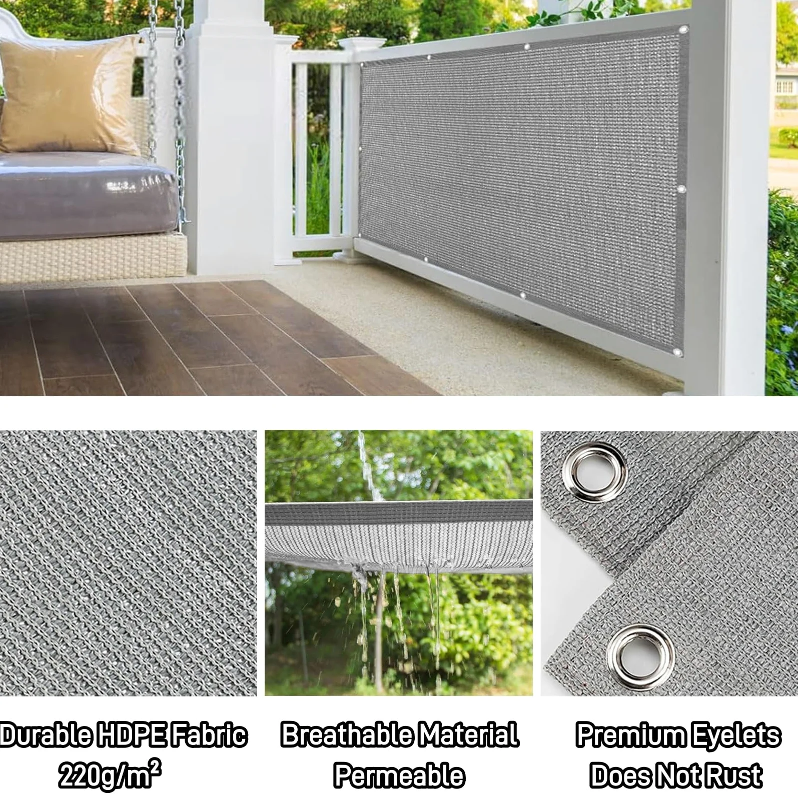 Tenda a Vela Rettangolare 85 x 180 cm Privacy Recinzione Copertura per Balcone HDPE Frangivento Protezione UV con Corda, Facile da Installare per Ringhiera Protezione, Blu Cielo