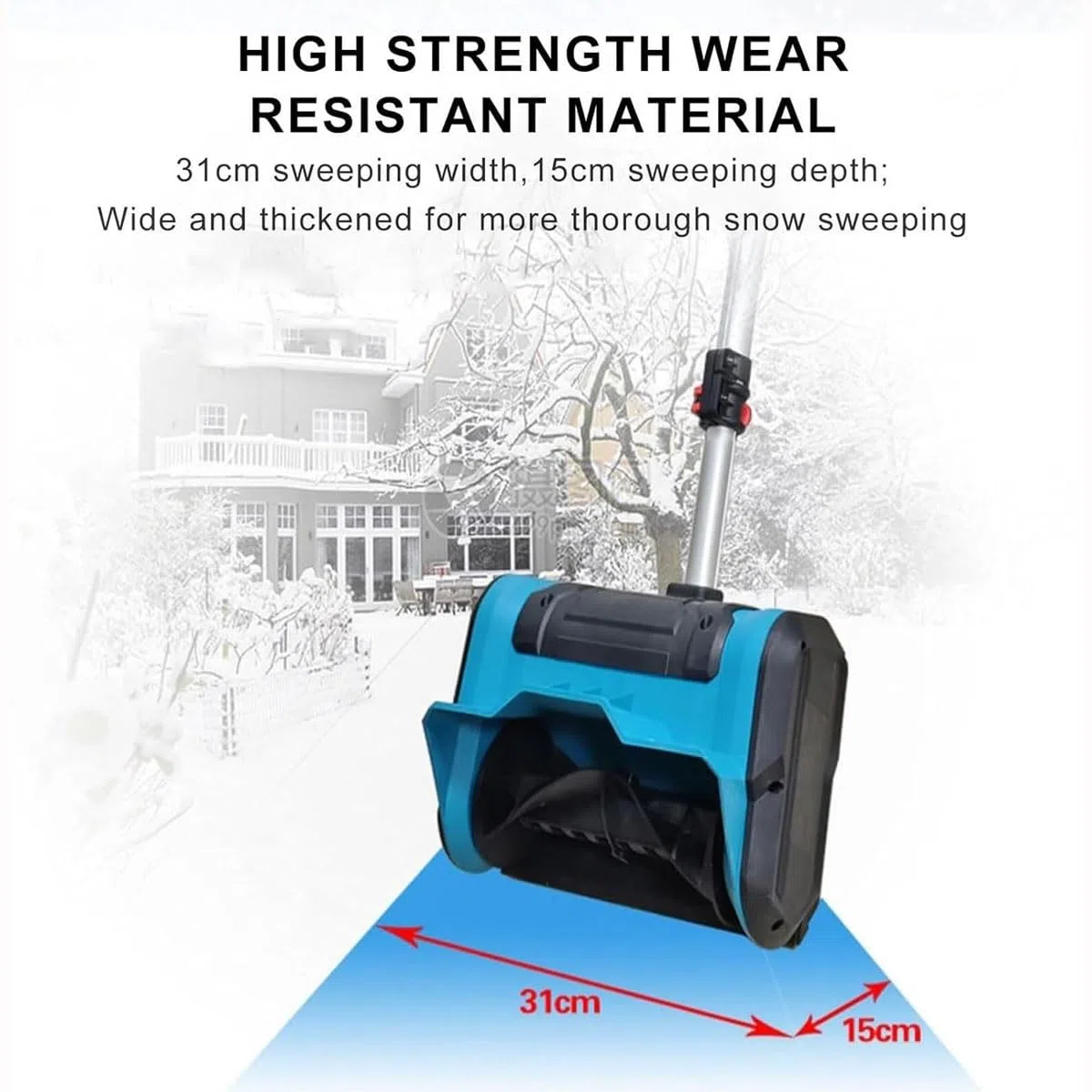Spazzaneve Elettrico Spazzaneve, Spazzaneve con Carica a Spintore Manuale da 1000 W con 2 Batterie, Regolazione Telescopica, Pala da Neve for Esterni da 3000 Giri/Min for Patio, Fattoria(1-Battery)