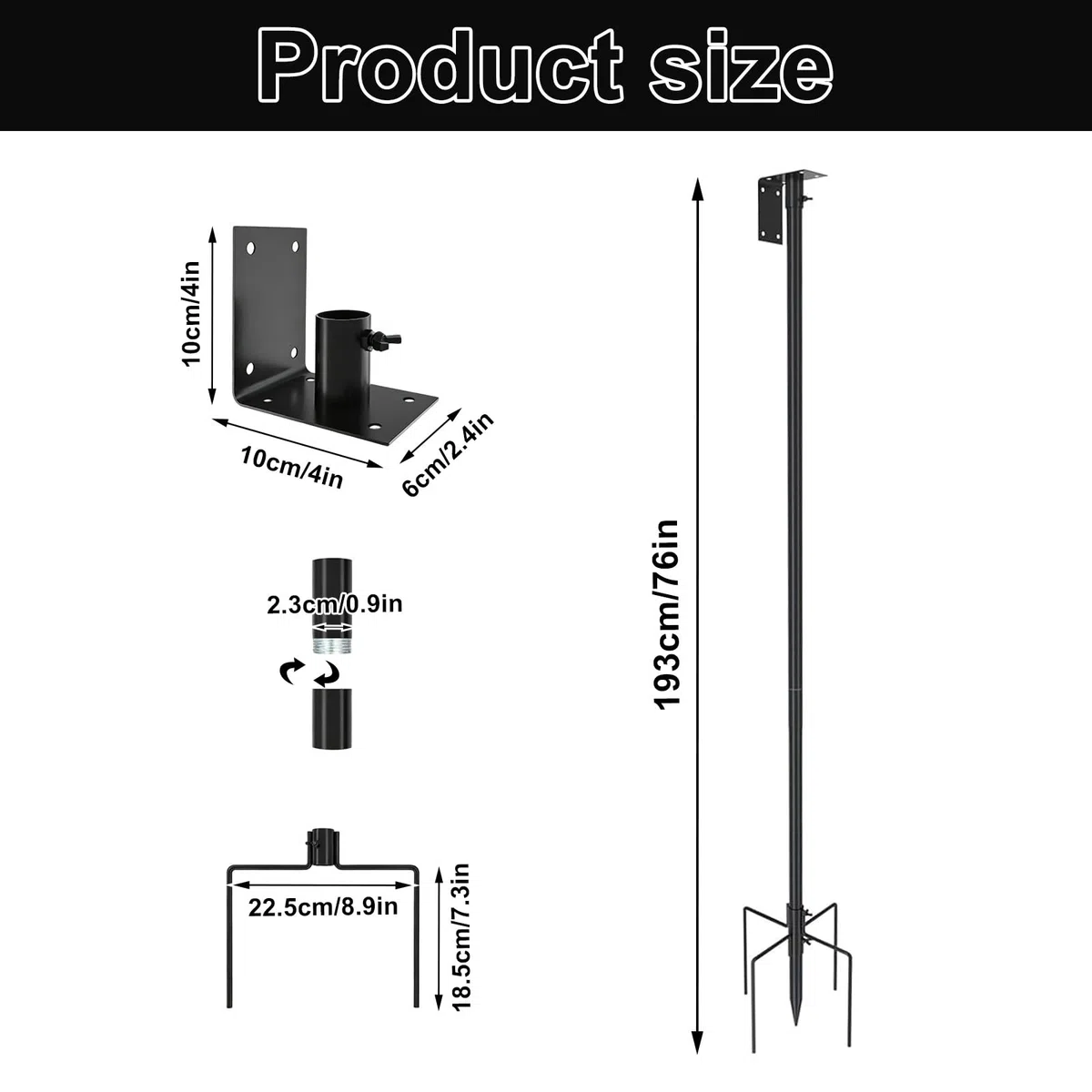 Set di supporto per asta per mangiatoia per uccelli, in metallo, universale, con base a 5 punte, per giardino, balcone, esterno, cortile (193 cm)