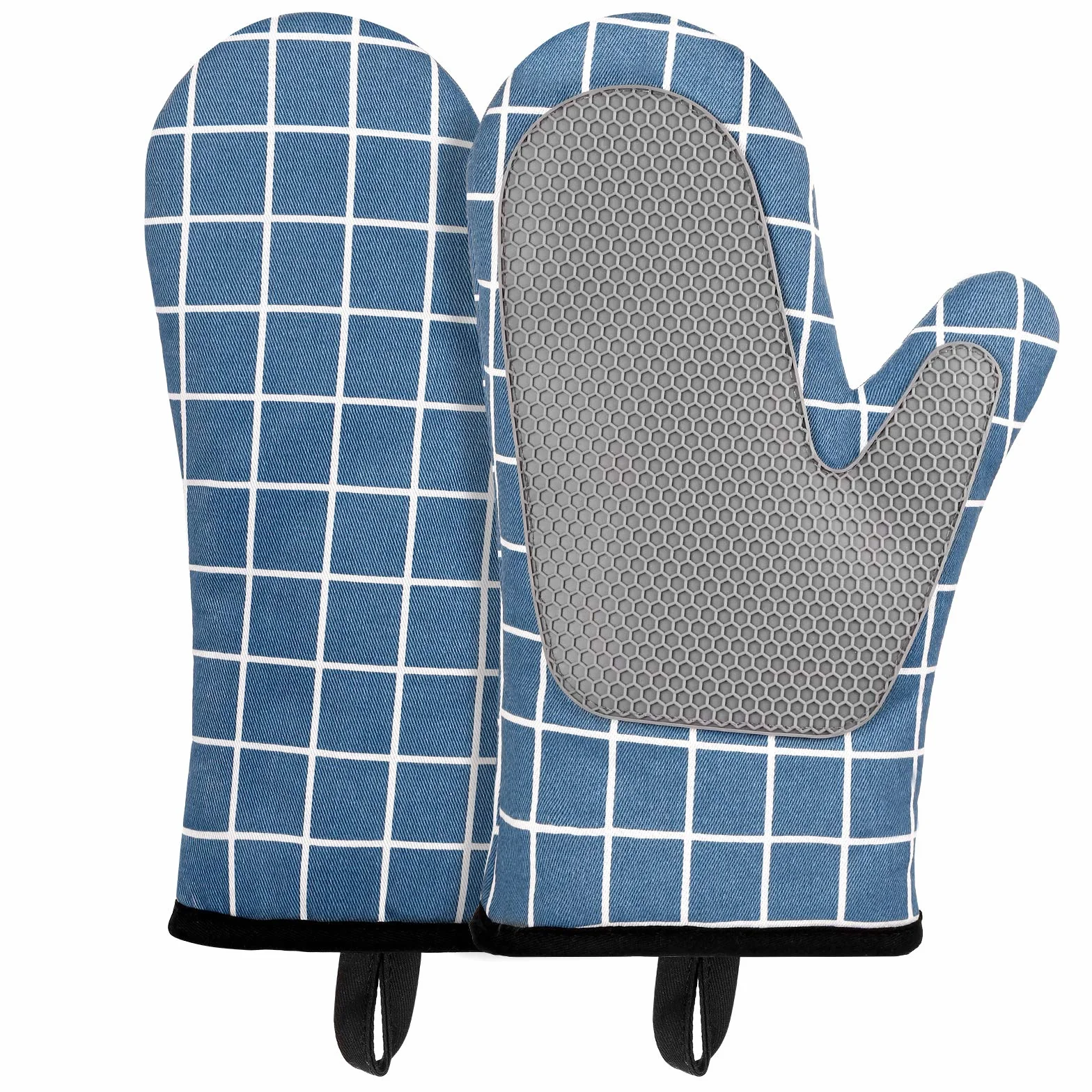 Guanti da Forno, Guanti da Forno in Silicone e Cotone, Antiscivolo Guanti Resistenti al Calore 1 Coppia, per Cucina, Barbecue, Grill (Blue)