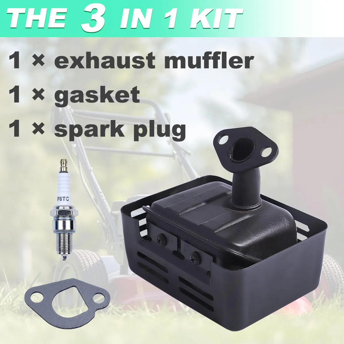 Adefol Kit Marmitta Scarico per Honda GX200 GX160 GX120 GX140 et 5,5CV 6,5CV, Scarico con Tubo + Guarnizione + Candela Ricambi Motore Muffler Accessori Marmitta Silenziatore
