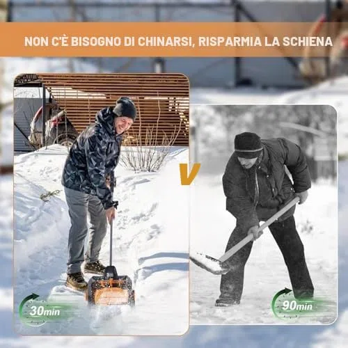Spazzaneve elettrico, senza fili, con batteria e caricabatterie inclusi, con manico ausiliario per un facile utilizzo, ideale per una rapida rimozione della neve