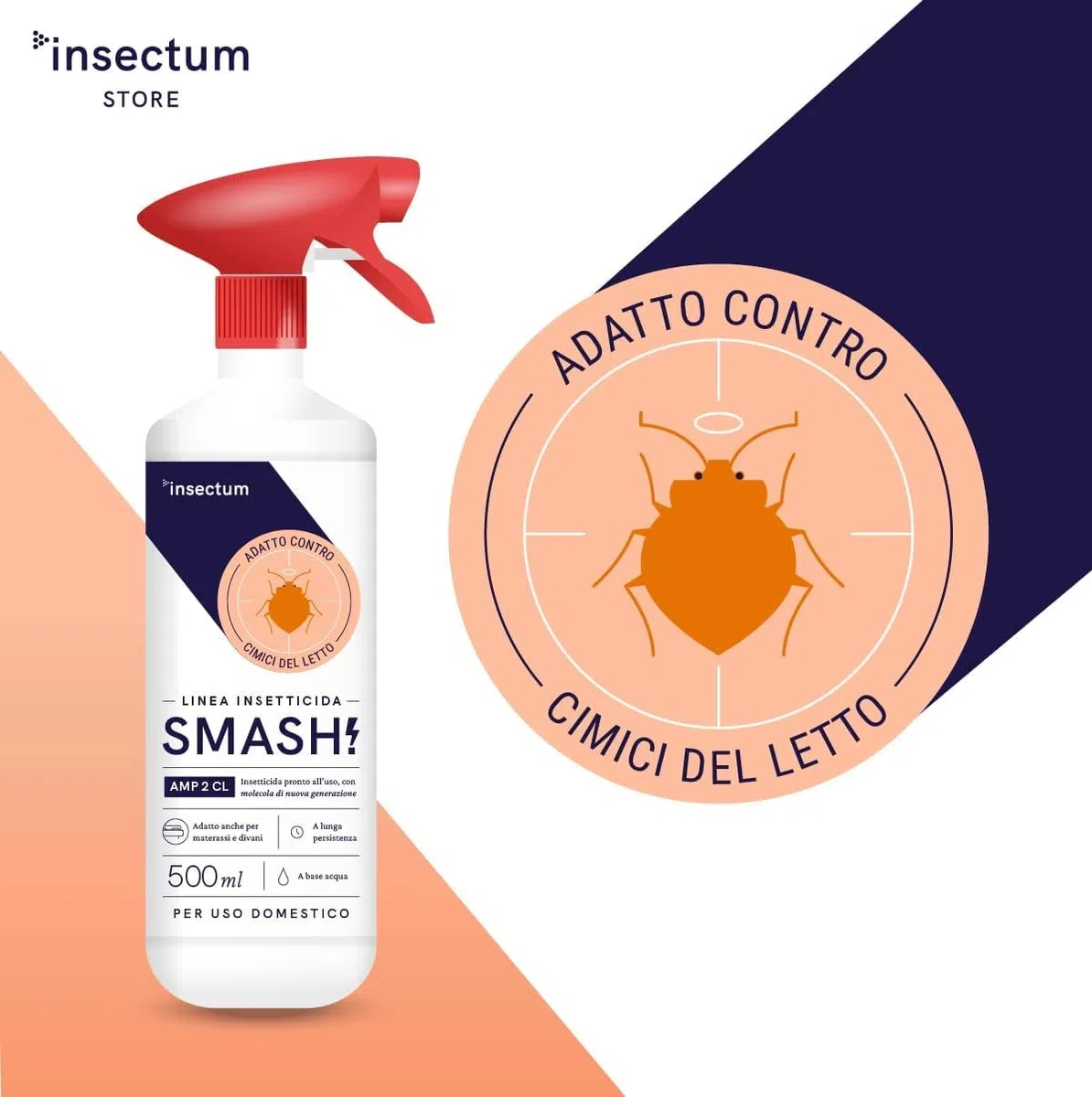 SMASH Insetticida Cimici da Letto Spray - 1x500 ml - Adatto per Letto, Materassi e Divani - Bed Bug Spray, Senza Permetrina