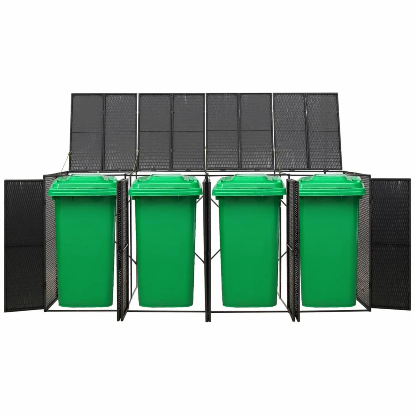 Azzrora Copri Bidoni Spazzatura Esterno, Copribidoni Spazzatura Esterno, Copri Bidone Spazzatura da Esterno, Copribidone Quadruplo Nero 274x80x117 cm in Polyrattan