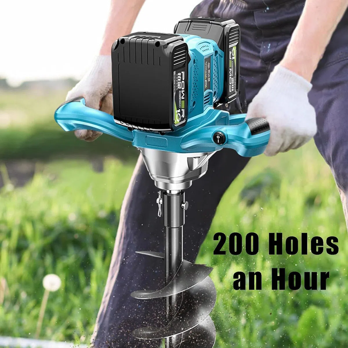 Trivella Elettrica Senza Filo per Pali, 1200W con 2 Batterie e 6 Marce Regolabili, avanti/Indietro per Piantare Alberi, Recinzioni, Giardinaggio in Terreno, Argilla e Ghiaia