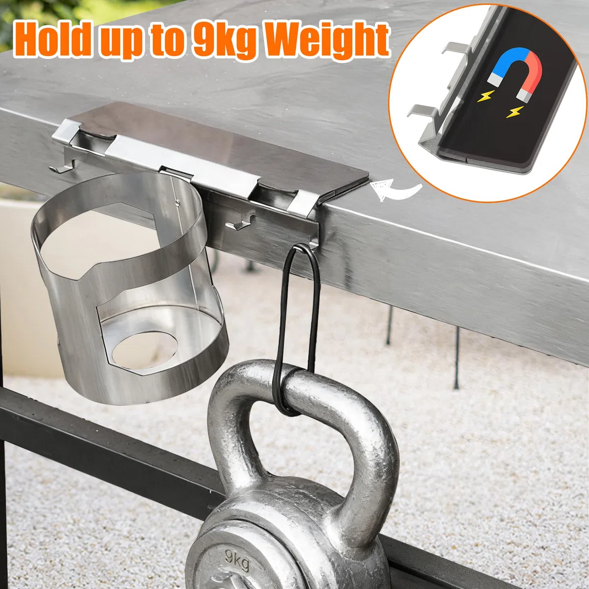 onlyfire Portautensili Magnetico per Barbecue a Gas, Porta Utensili Barbecue con Portabottiglie e 4 Ganci