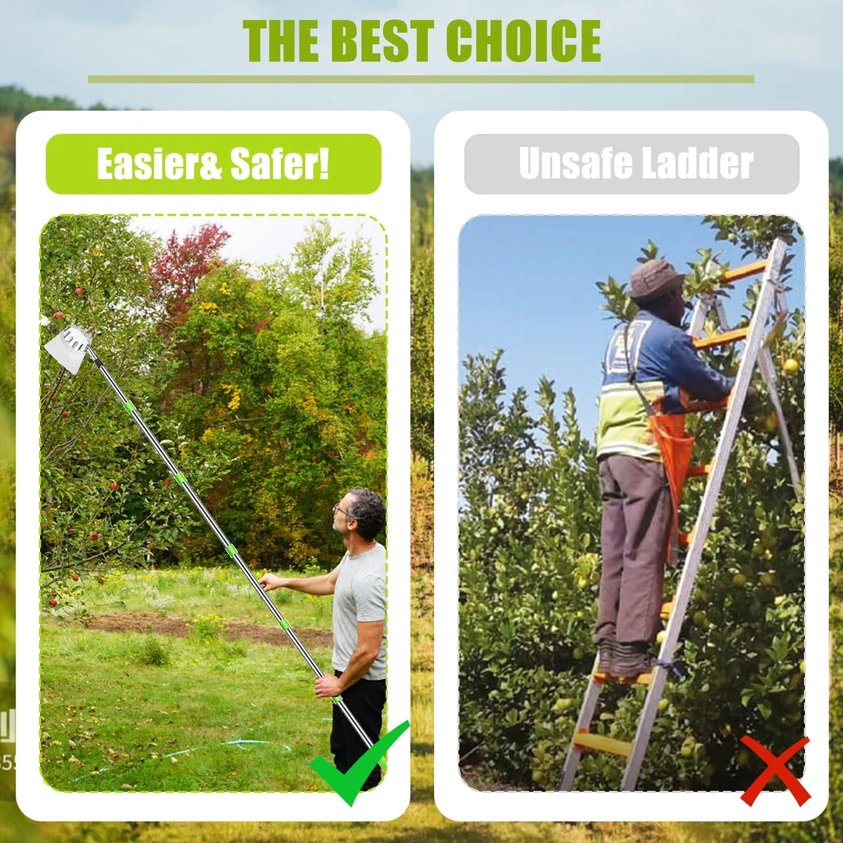Raccogli Frutta,Raccogli Frutta con Palo in Acciaio Inox Leggero,2.8m Raccoglitore di Frutta,Diametro 13 cmMela Raccoglitrice,Raccogli Frutta da Albero con Testa a Cestello,Raccogli Fichi