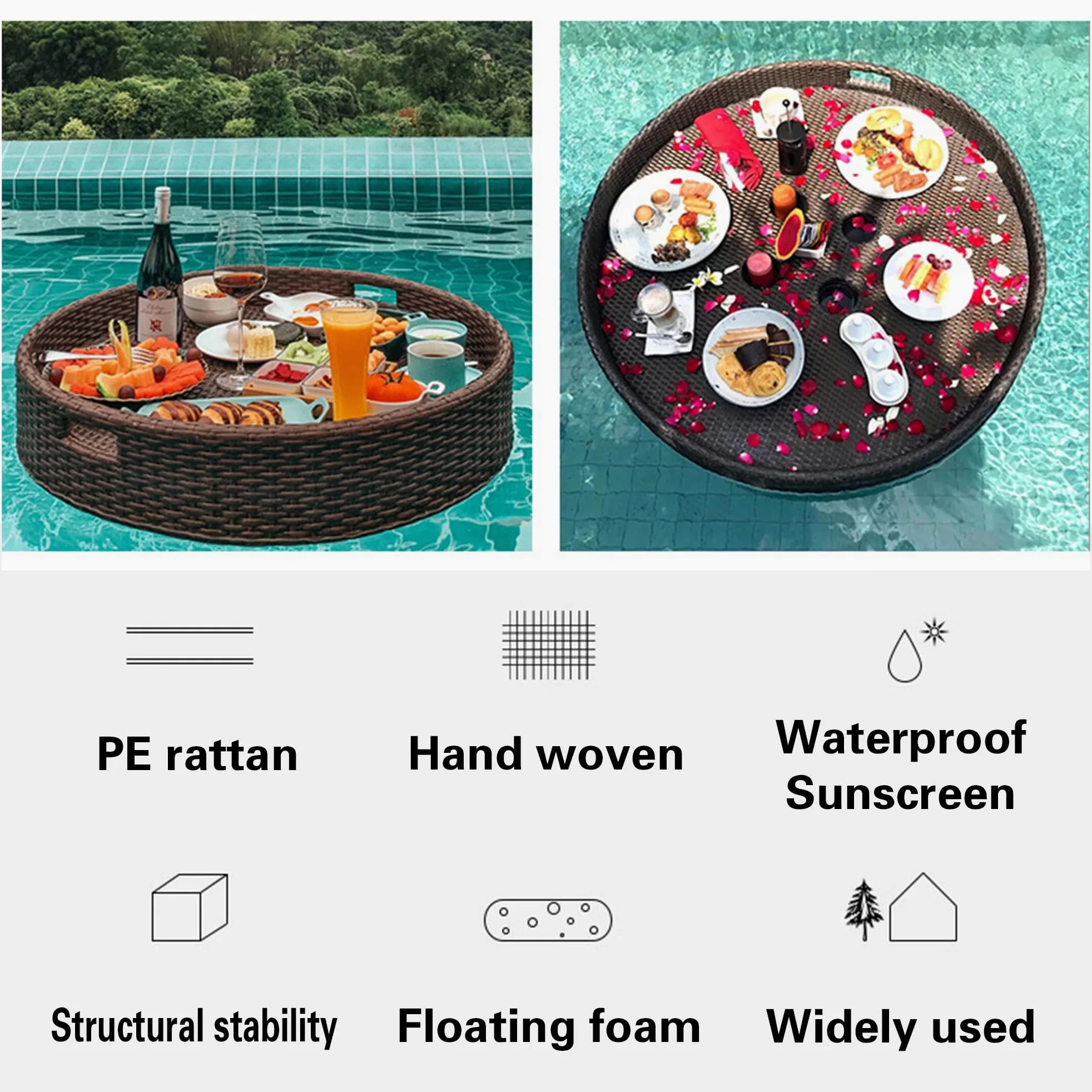 Vassoio Per Piscine Galleggianti - Vassoio Intrecciato Di Rattan Per Piscine, Vasche Idromassaggio E Feste In Spiaggia - Tavolo Galleggiante Per Bevande, Brunch, Fotografia Di Matrimonio Style2