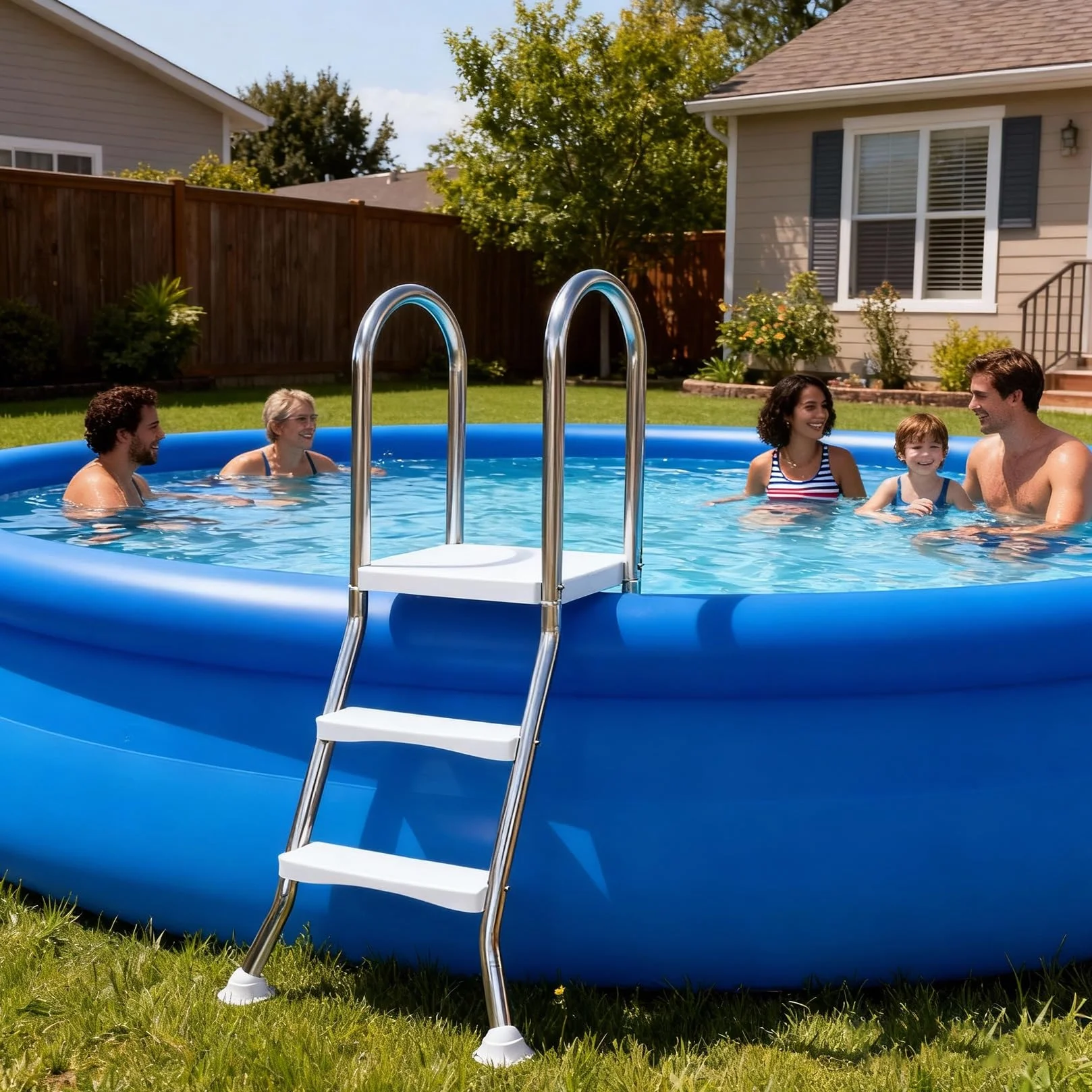 Scala per Piscina in Acciaio Inossidabile a 4+4 Gradini, Struttura a Forma di A per Piscine Fuori Terra, Gradini Antiscivolo, Scaletta per Piscina Resistente Portata 250 kg,85cm