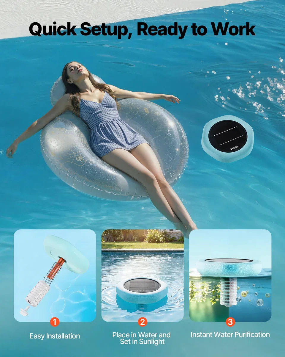 VEVOR Ionizzatore Solare per Piscina Purificatore per Acqua Piscina Purificatore Forma Esagonale max. 170343 L, Ionizzatore ad Energia Solare Galleggiante per Piscina SPA Vasca Idromassaggio