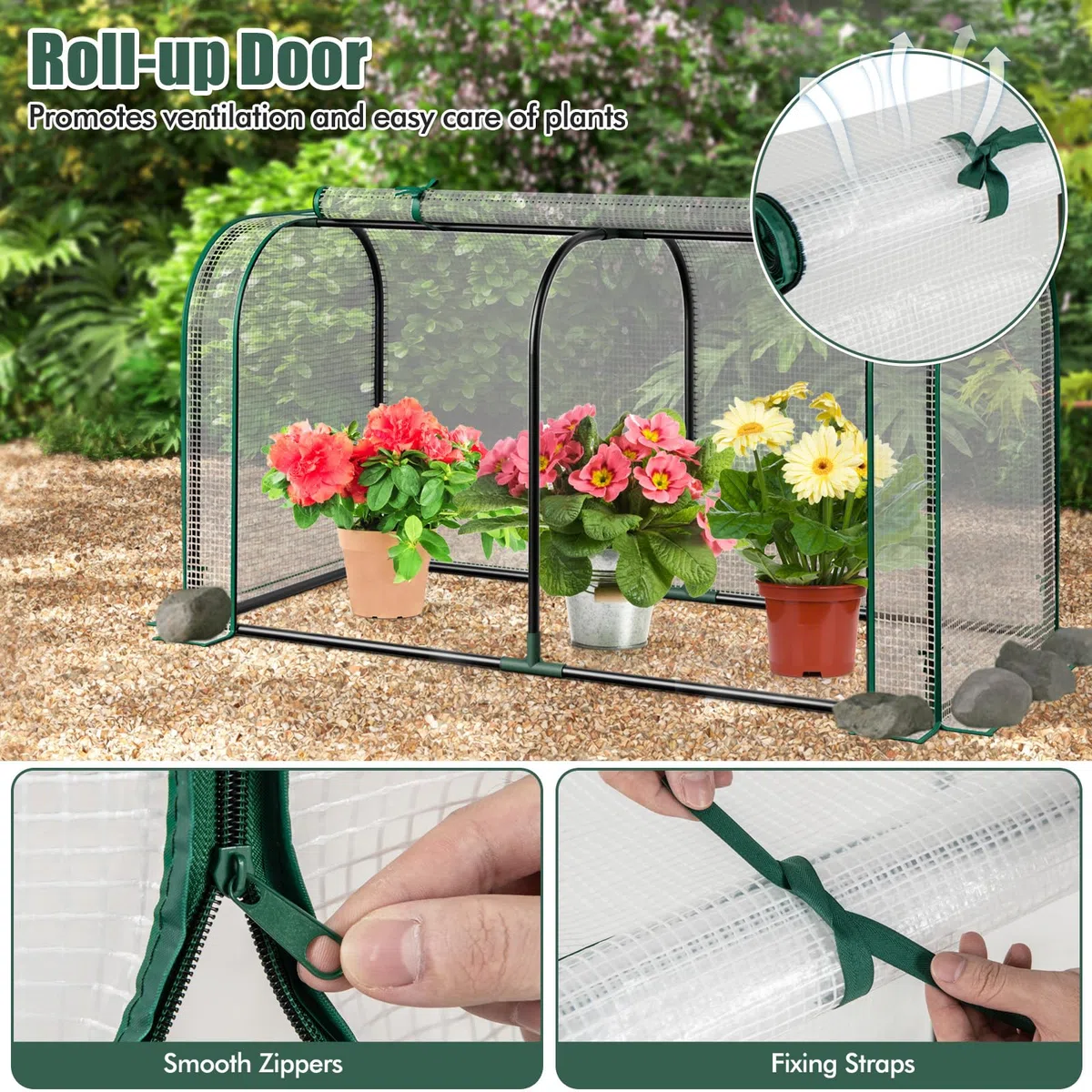 HOMASIS Serra da Giardino con Porta Avvolgibile a Cerniera, Serra da Balcone in PE e Struttura in Metallo, Copertura per Orto Rialzato per Protezione Piante, 118 x 55 x 60 cm (Trasparente)