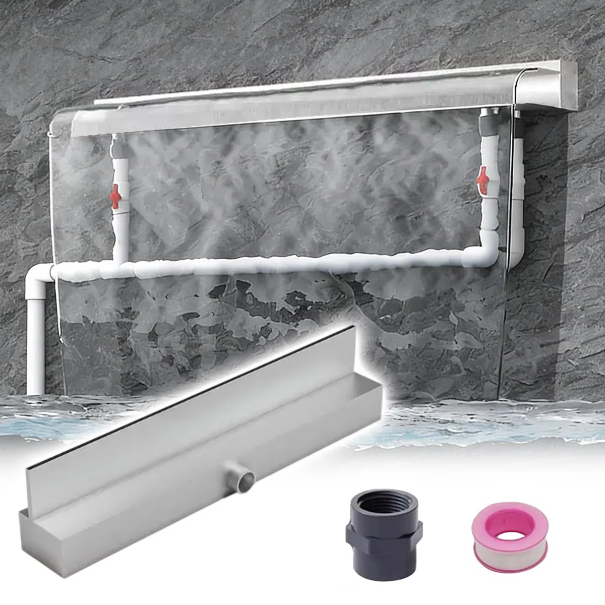 Cascata commerciale Spillway Detive Water Features per cortile fontana & stagno Decor 130 cm cascata argento per patio disponibile in misure 30,5 - 213,4 cm