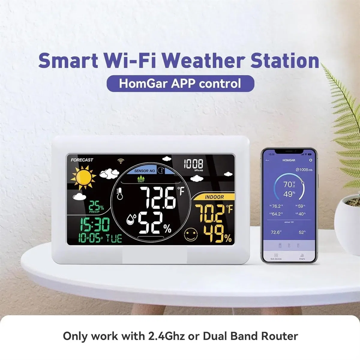 Stazione Meteo, Stazione meteorologica Termometro wireless for interni ed esterni Sveglia da parete App for pressione Monitoraggio previsioni in tempo reale online per la famiglia(Black 1 Sesor)