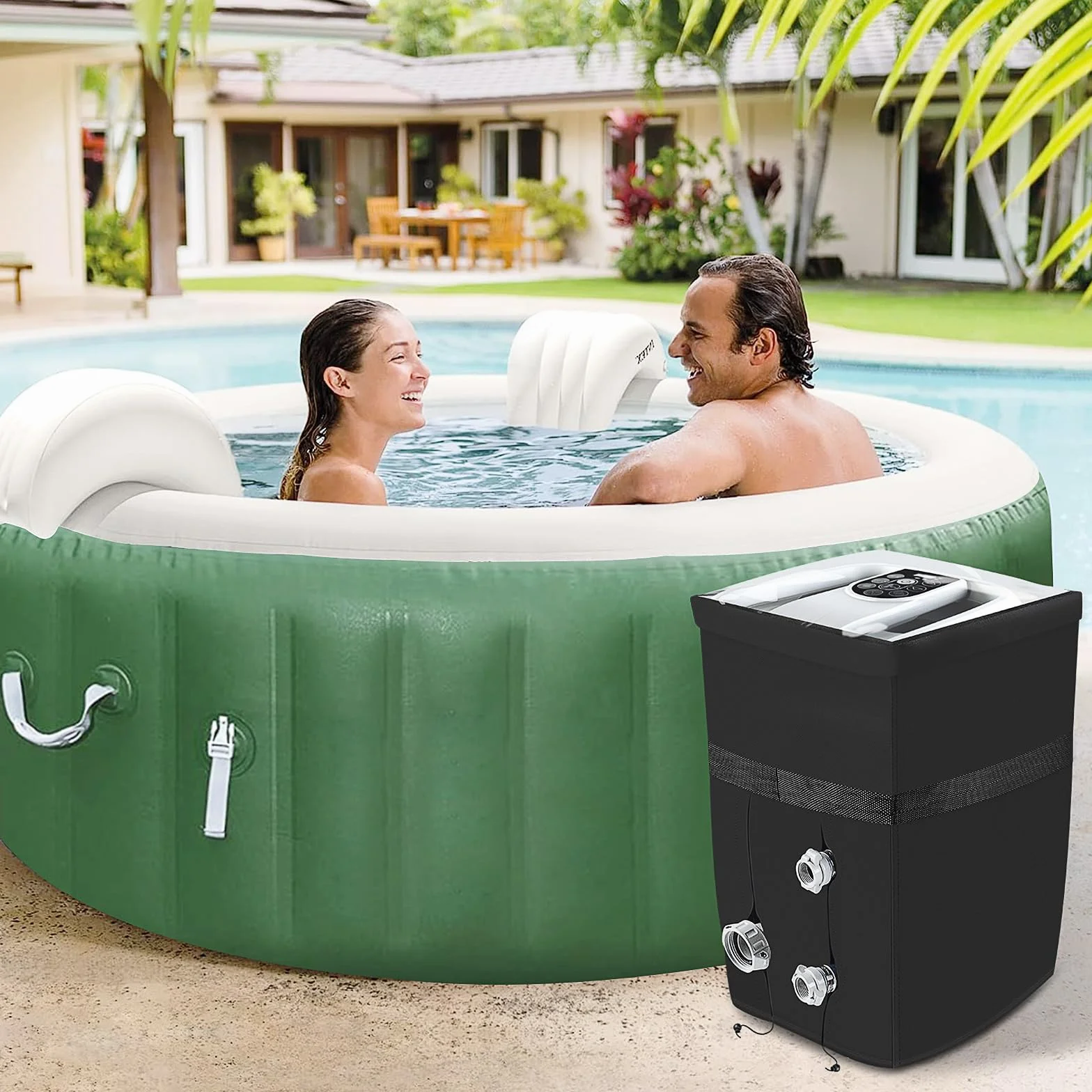 TOHONFOO Copertura gonfiabile resistente per pompa idromassaggio con apertura a cerniera e finestra superiore in PVC trasparente per più pompe termali (colore nero, solo copertura)