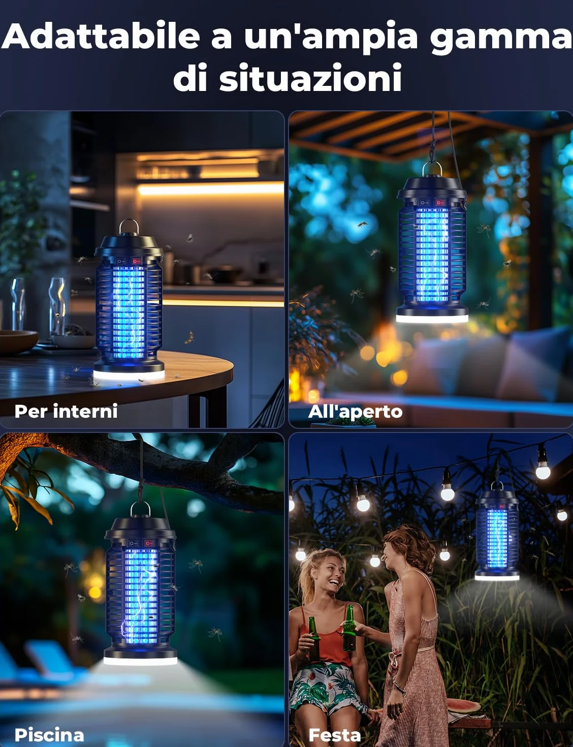 YISSVIC Lampada Antizanzare Elettrica 4200V con Luce LED, Impermeabile IPX4, Zanzariera Elettrica, Trappola UV per Zanzare per Giardino, Esterni e Interni, con Spazzole di Pulizia - Efficace e Sicura