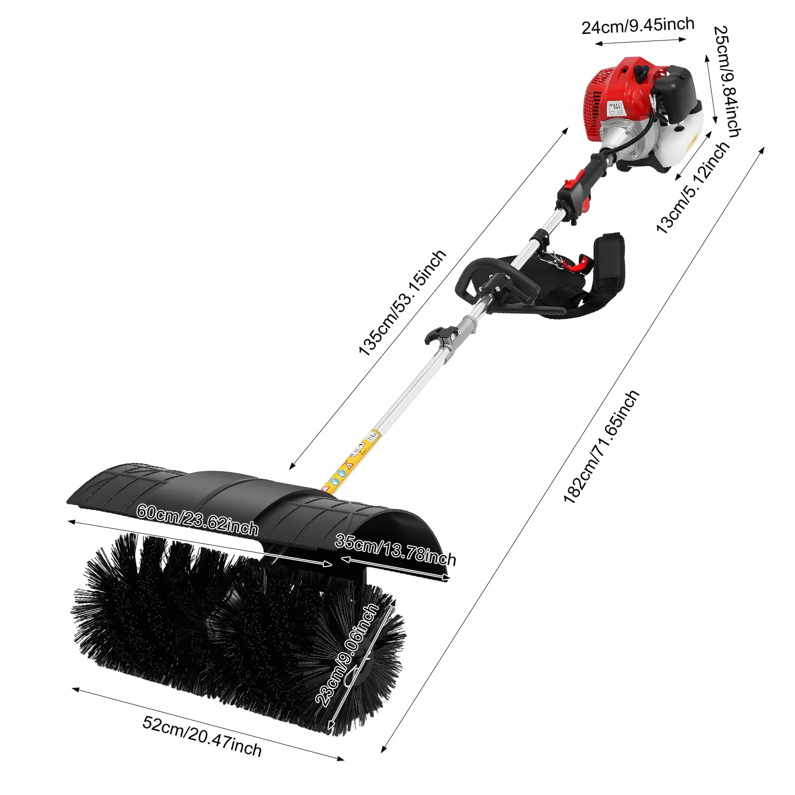 52CC Spazzaneve a benzina, a 2 tempi, spazzaneve a benzina, spazzaneve a mano con testa di 58 cm, scopa a motore portatile raffreddata ad aria, 2,3 CV