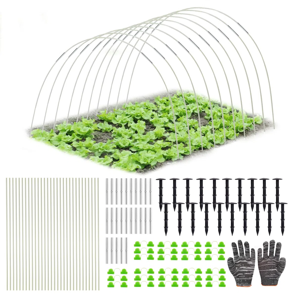 Set di 106 pezzi di supporto per piante, serre a tunnel, piante a tunnel per serra, aiuola rialzata per riga da giardino, archi a tunnel da giardino per piante
