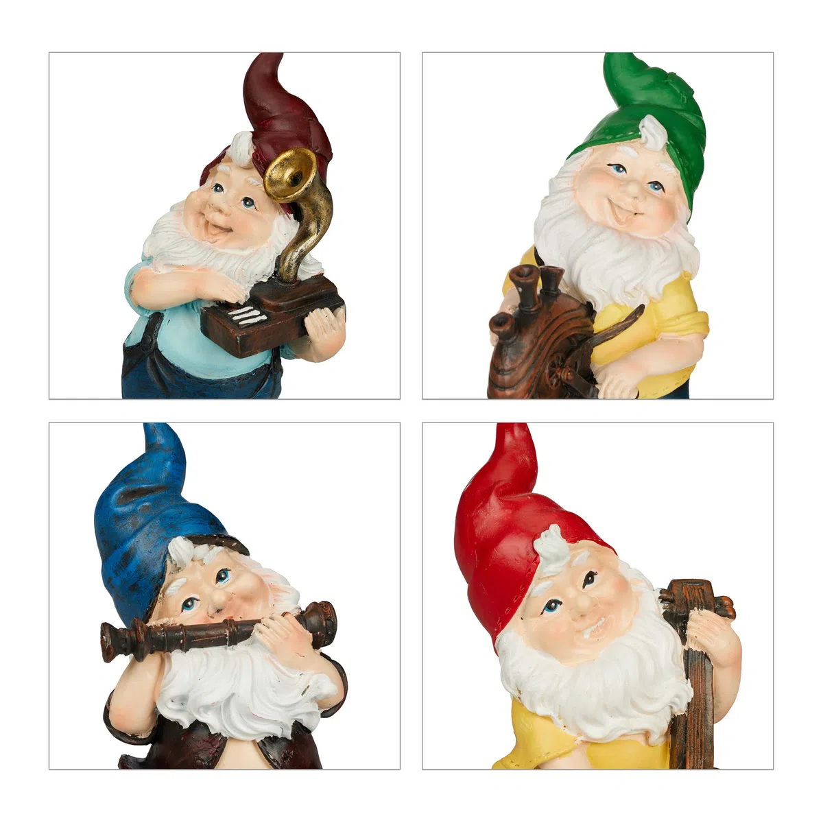 Relaxdays Set da 4 Gnomi da Giardino, Musicisti, Statua Nano, in Poliresina Antigelo e Resistente Intemperie, Colorato