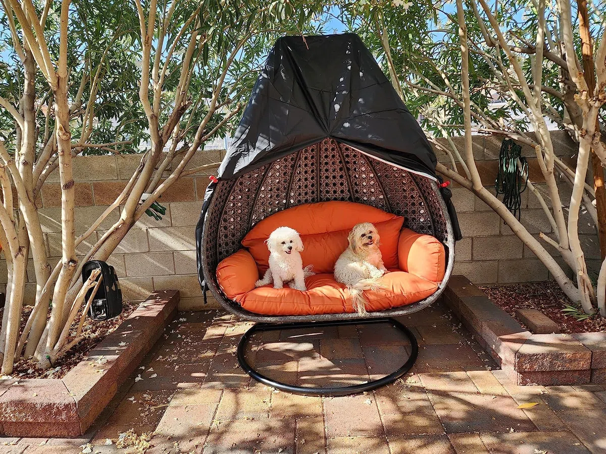 FLYMEI 【Aggiornato Coprisedia da giardino sospeso con cerniera, copertura per sedia a dondolo in vimini resistente, impermeabile, resistente alle intemperie, antivento