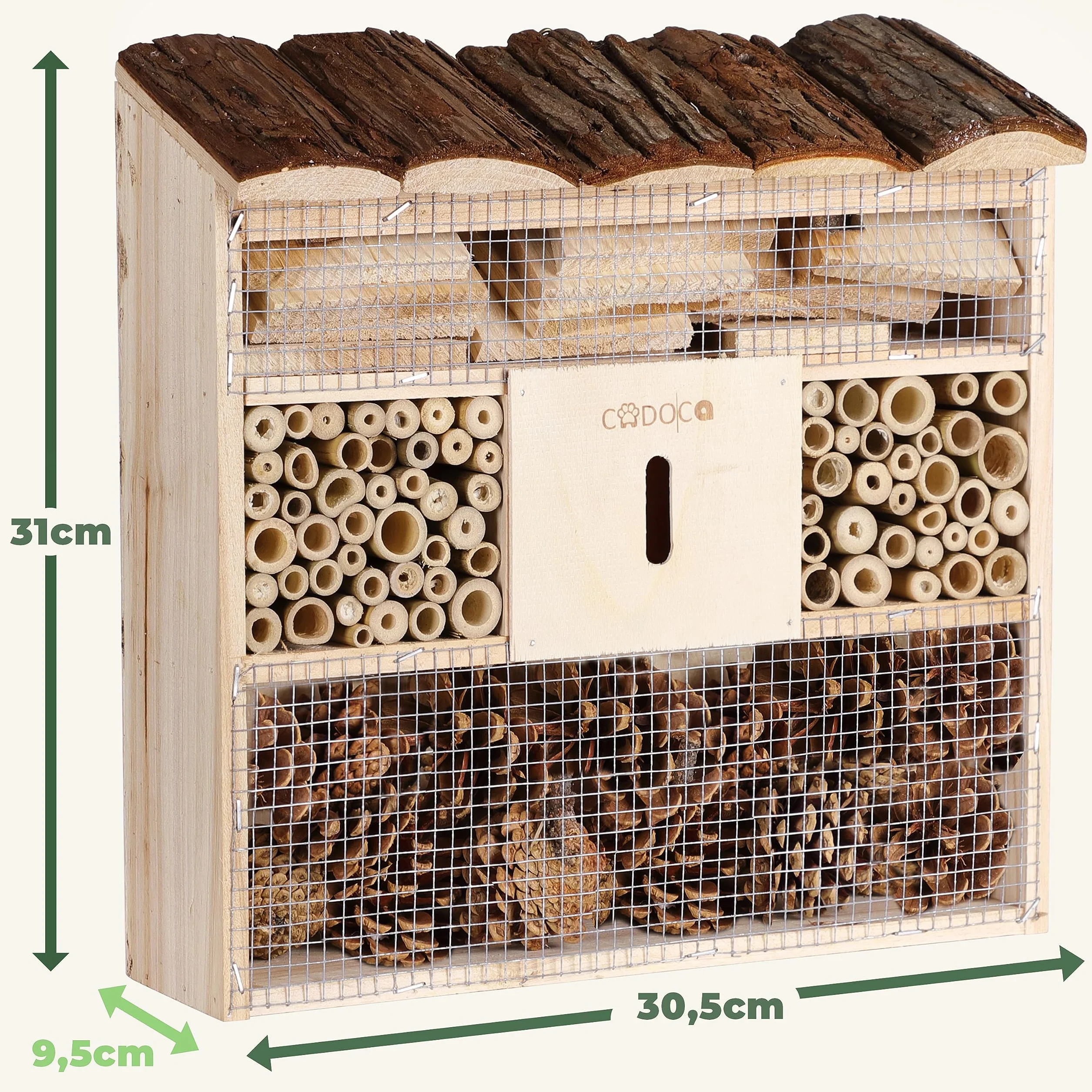 Cadoca Cassetta per insetti in legno 31x31 nidificazione hotel insetti refugio api coccinelle api vespe griglia metalica