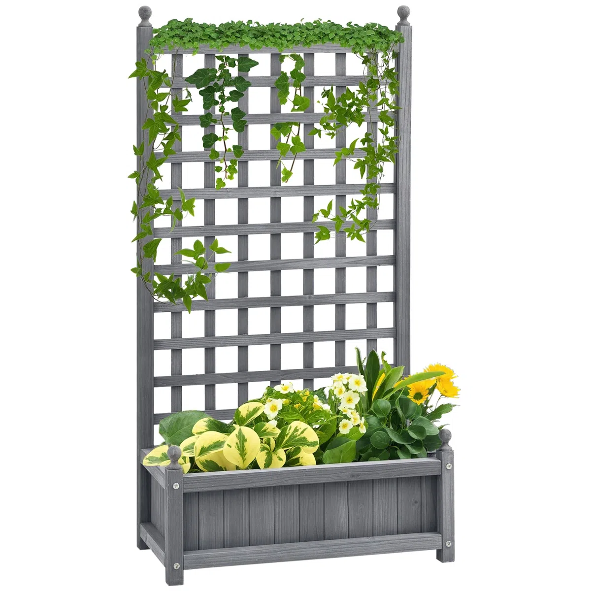 Outsunny fioriera per aiuole rialzate con traliccio fioriera per piante rampicanti arco di rose con supporto per piante rampicanti giardino legno grigio 64 x 28 x 120 cm