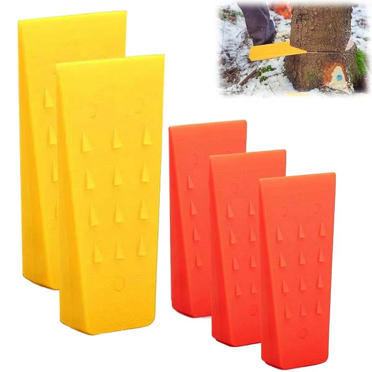 Set di Cunei per Abbattimento 5 Pezzi (2x8 Pollici + 3x6 Pollici) - Cunei Forestali in Plastica Antiscivolo con Denti, Resistente al Gelo, Include Rete per Trasporto, Cunei per Abbattimento