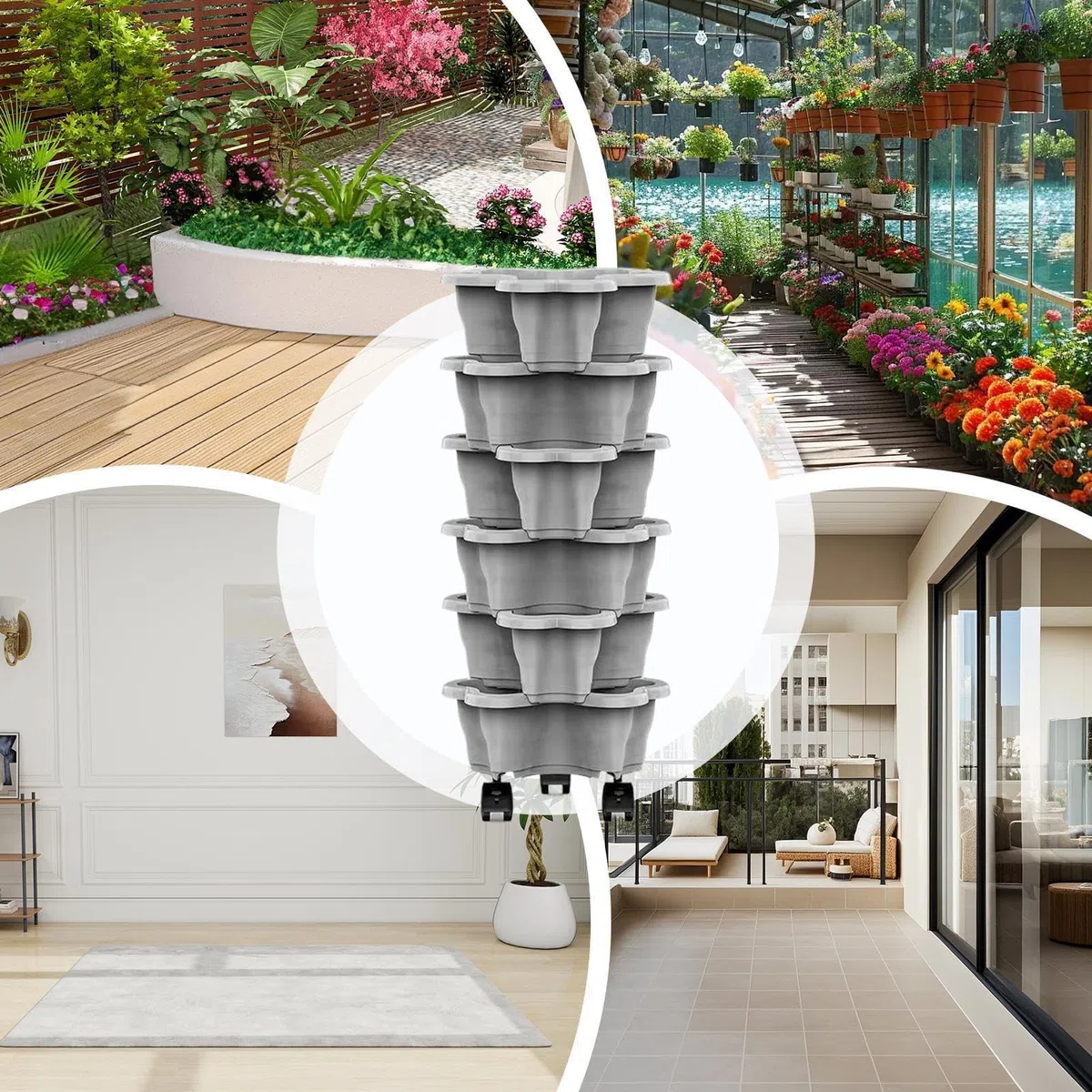 Generico Pianta di fragole - Supporto impilabile a 6 livelli 25x10 cm | Giardino verticale mobile con ruote rotanti - Vasi in ABS | Fioriera verticale - Serra per patio domestico, balcone, interno,