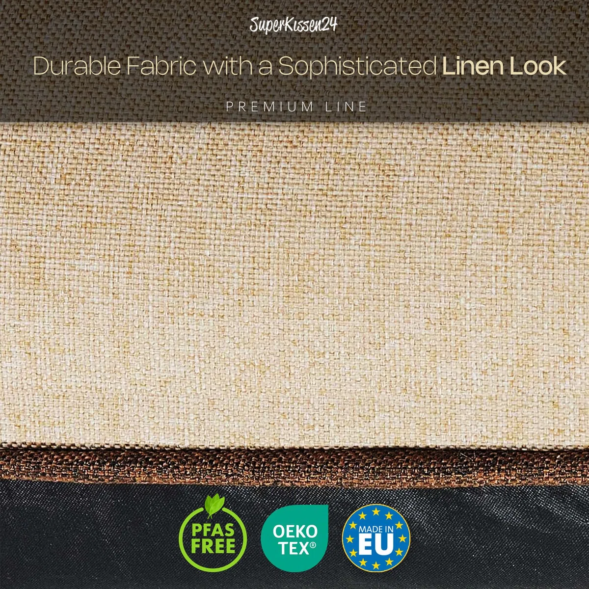 SuperKissen24. Cuscini per Sedie - Cuscino 45x45 cm da Esterno ed Interno Comoda Seduta Impermeabile per Mobili e Arredamento da Giardino, per Pavimento - Lino Beige