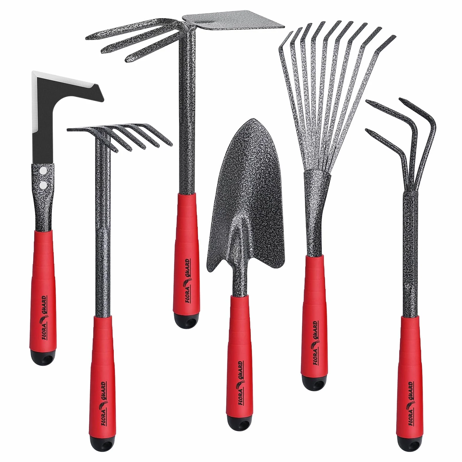 FLORA GUARD Set di attrezzi da giardino, set da 6 pezzi di utensili manuali da giardino di grande formato e robusti, strumenti di utilità classici e durevoli per coltivare e mantenere il tuo giardino