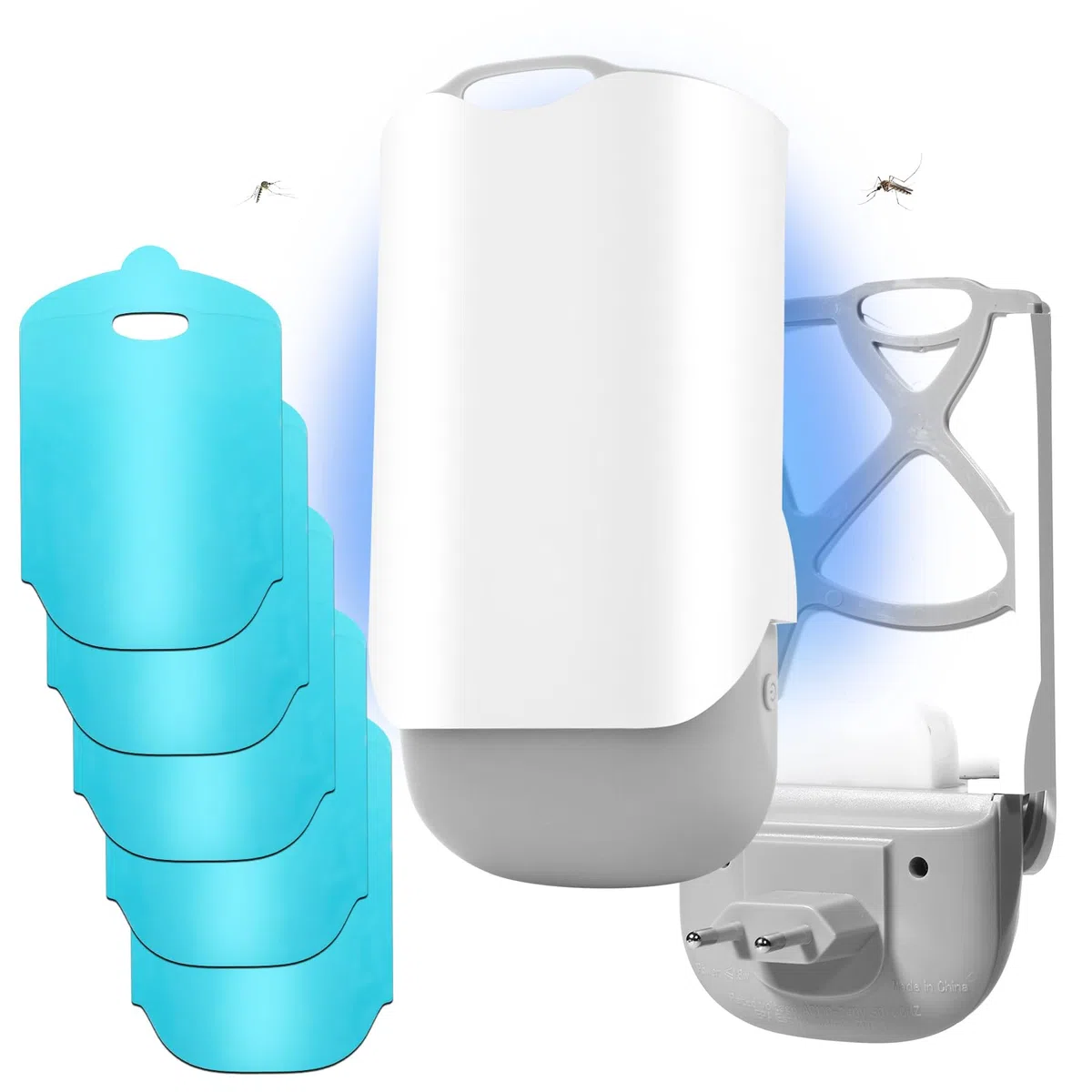AICase Trappola per insetti volanti per interni,trappola luminosa cattura mosche della frutta,mosche,moscerini e mosche domestiche,trappola per zanzare,tarme (1 base a innesto+1 cartuccia+5 ricariche)