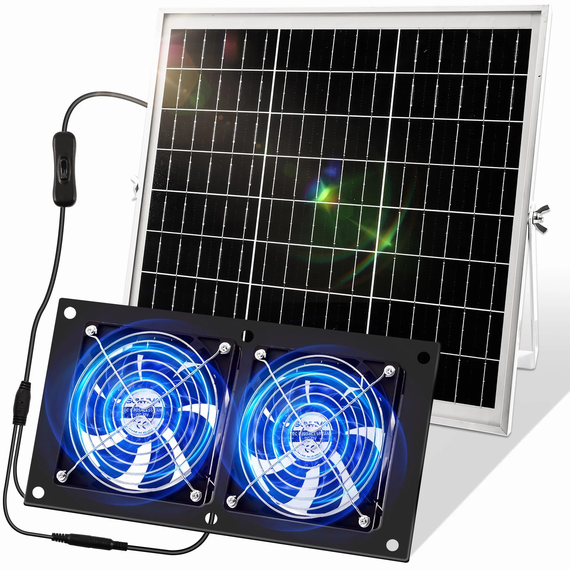 Joycabin Ventilatore solare, 15 W, kit di ventole a pannello solare, doppio ventilatore di scarico, portatile per piccoli polli, serre, case per animali domestici, garage, cantina