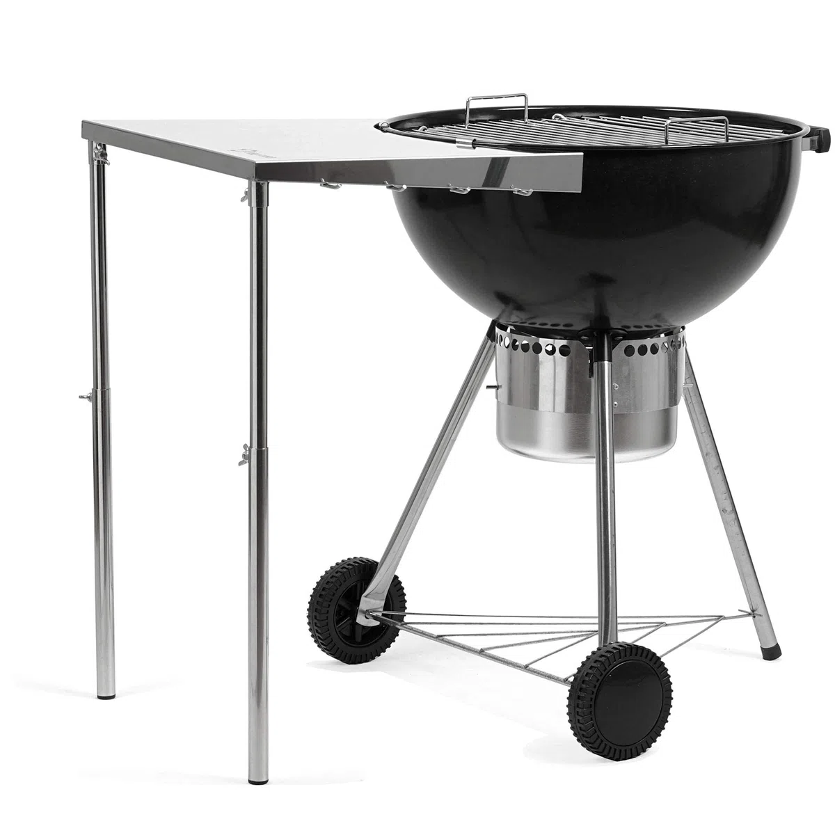 BBQ-TORO Tavolino di supporto in acciaio inox per grill ovali da 57 cm di diametro | 55 x 51 x 47-74 cm | Tavolino laterale regolabile in altezza per barbecue a sfera con 4 ganci per le posate