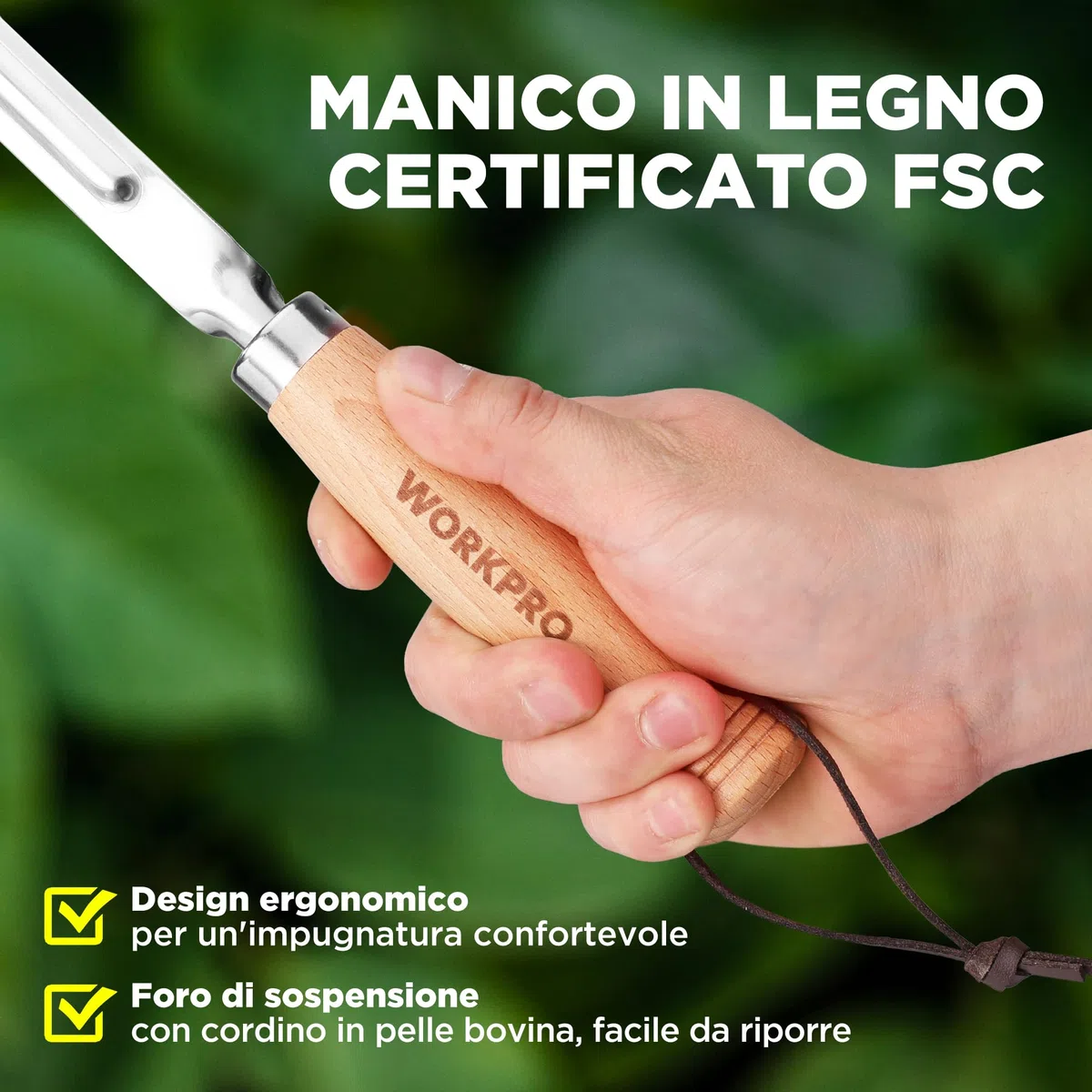 WORKPRO Estirpatore Erbacce Manuale da 30,5 cm con Manico in Legno, Attrezzo per Togliere Erbacce in INOX - Spatola Diserbante a Forma di L per Viali, Giardini, Terrazze, Pavimentazioni e Muschio