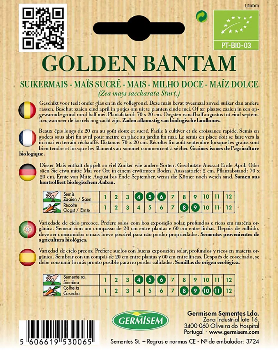 Germisem Golden Bantam Semi di Mais Dolce 10 g & Biologico Golden Bantam Semi di Mais Dolce 7 g