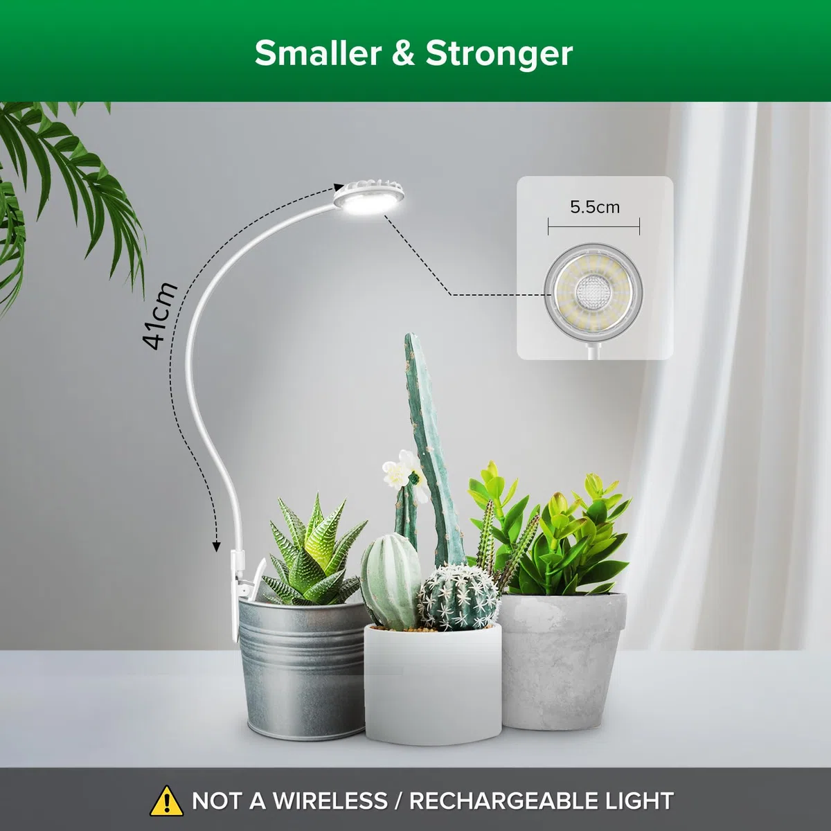 SANSI Lampada LED per Piante da Interno, Spettro Completo con Clip Lampada LED da Coltivazione con Timer 3/6/12 Ore, 4 Livelli di Luminosità Dimmerabili per Piante Piccole, Bianco 4.5W 1 Pack