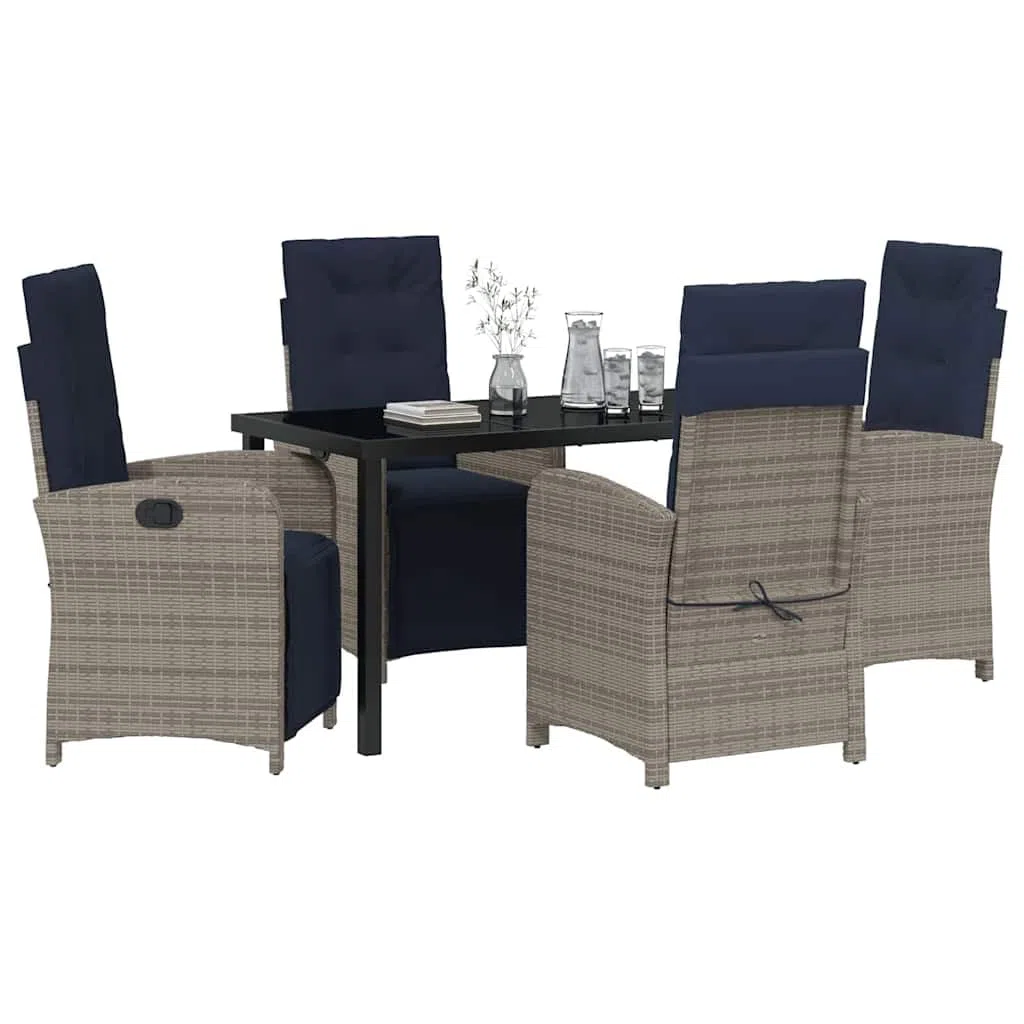 Set di mobili da giardino da 5 pezzi con cuscini, in polyrattan, resistente alle intemperie, per terrazza, balcone, esterno, con tavolo e sedie per grigliate rilassanti e relax in estate