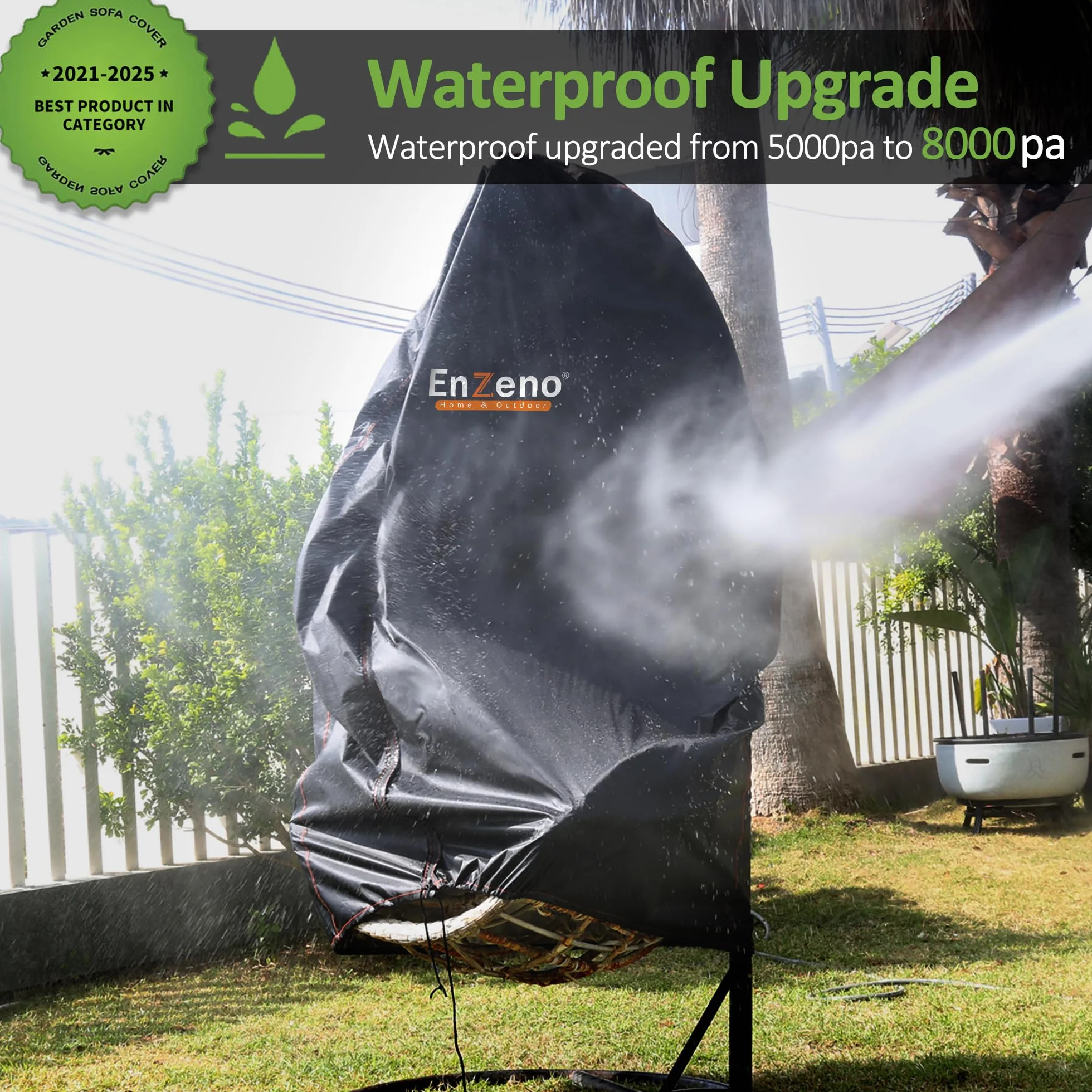 Enzeno Copertura impermeabile per sedia a uovo da esterno, copertura per sedia a dondolo a 2 posti, grande copertura per sedia a uovo da appendere in vimini, per veranda da giardino 210D, copertura