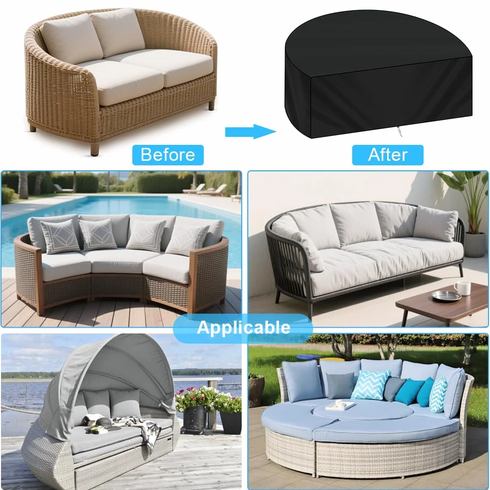 AOOWU Copertura Letto da Giardino Semicerchio, Impermeabile Coperture Isola Prendisole, Copridivano da Esterno Copertura, Oxford 210D, Antivento, Anti-UV Telo Copri Divano Giardino 180x90x80CM