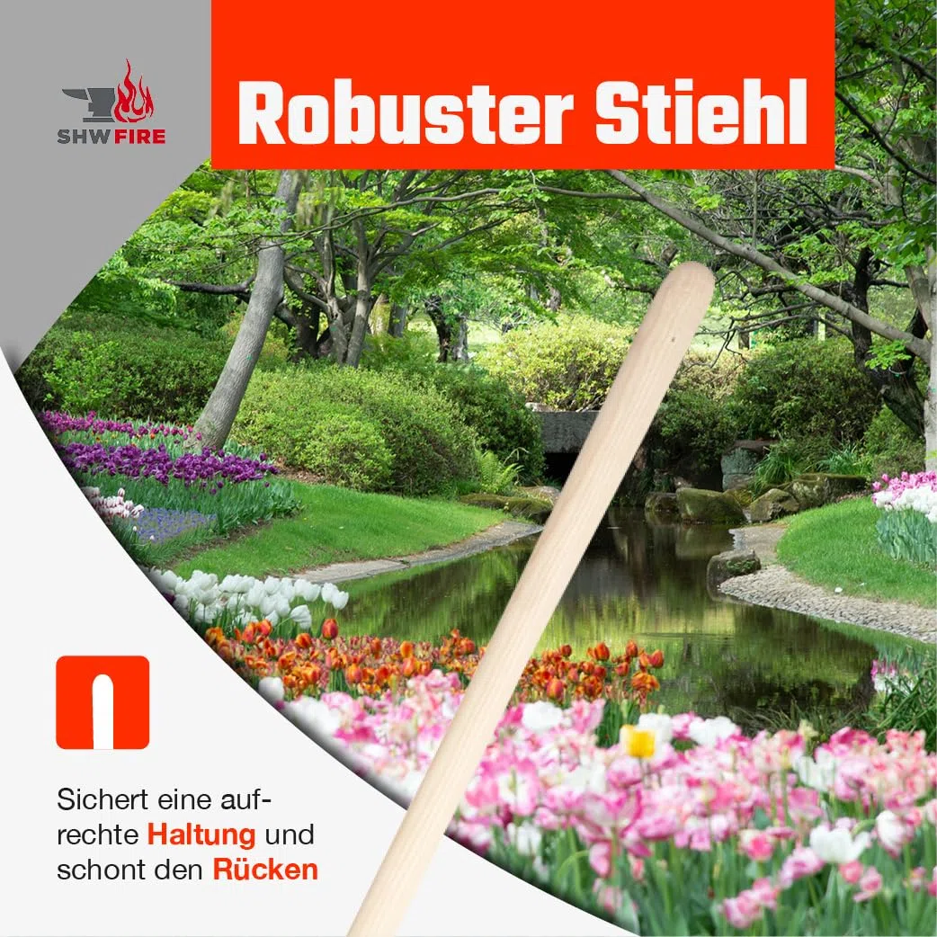 SHW FIRE - Pala in acciaio temprato, lama curva, manico in frassino 128 cm per trasmissione ottimale della forza, pala professionale resistente e durevole | Made in Germany