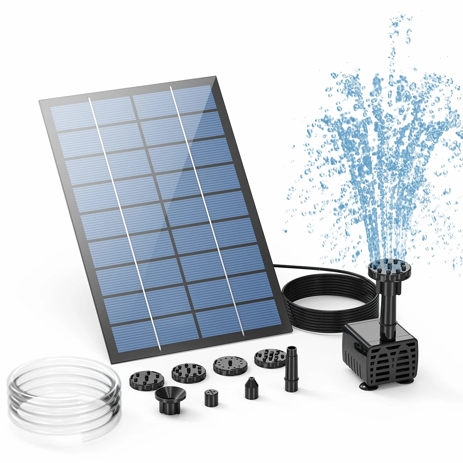 AISITIN Fontana Solare da Giardino Esterno 2,5W mit 1,2M Tubo dell'Acqua DIY Fontana Solare per Laghetto con 6 Ugelli Pompa Acqua Energia Solare per Bagno per Uccelli,Decorazione del Giardino(1pezzo)