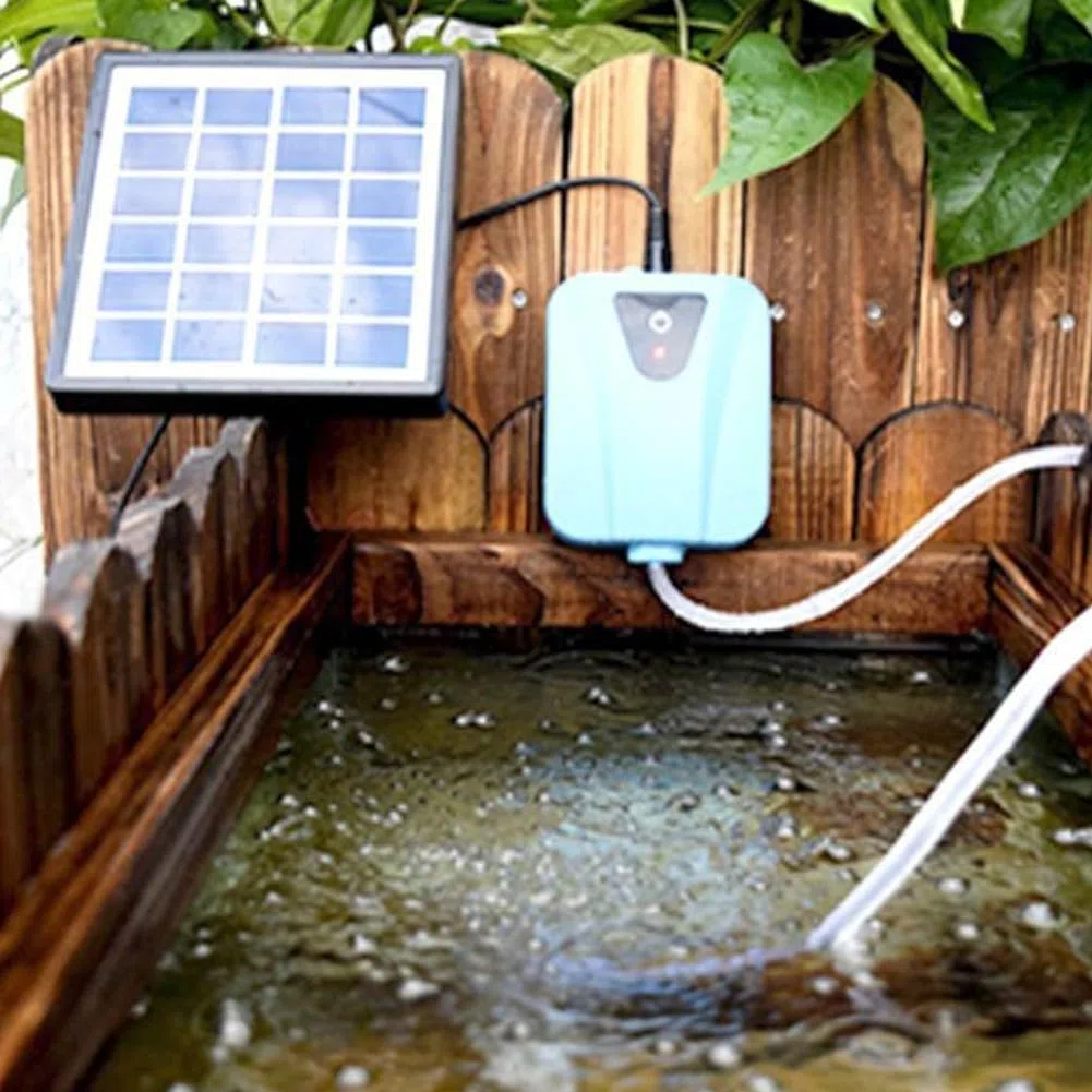 Ossigenazione solare, flusso d'aria da 2 l/min, struttura in ABS, per laghetti e acquari esterni, alimentato a energia solare con ricarica di backup DC