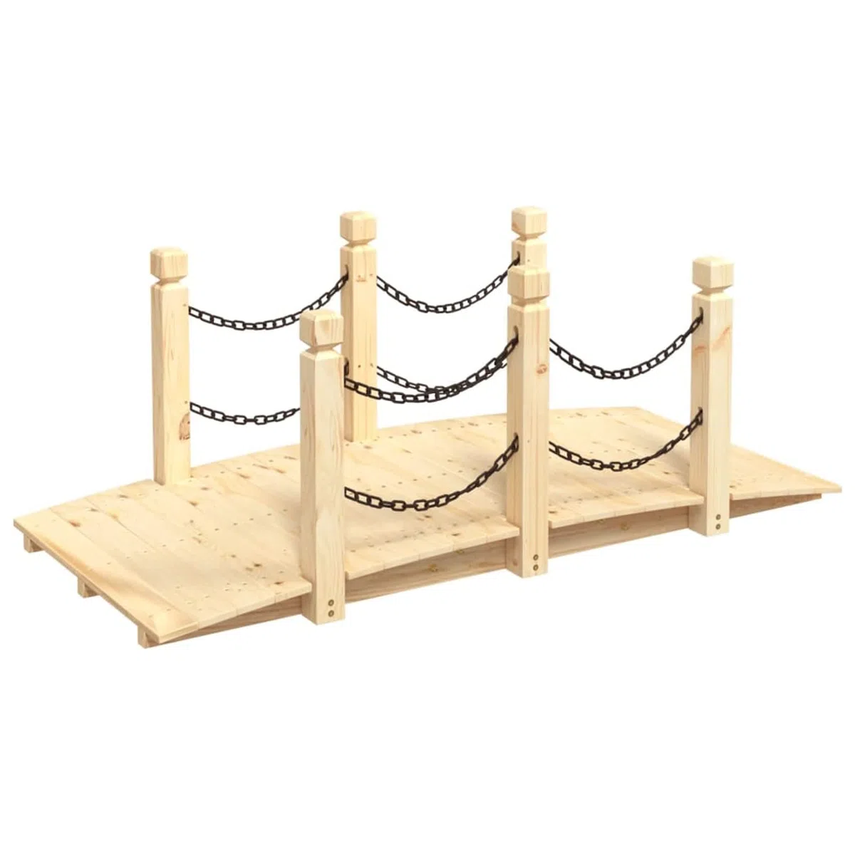 Ponte da Giardino con ringhiere a Catena, Ponte Decorativo per Prato e laghetto da Esterno, Ponte da Giardino in Legno, Ponte Decorativo per Prato e laghetto da Esterno, 150x67x56 cm, Ponti