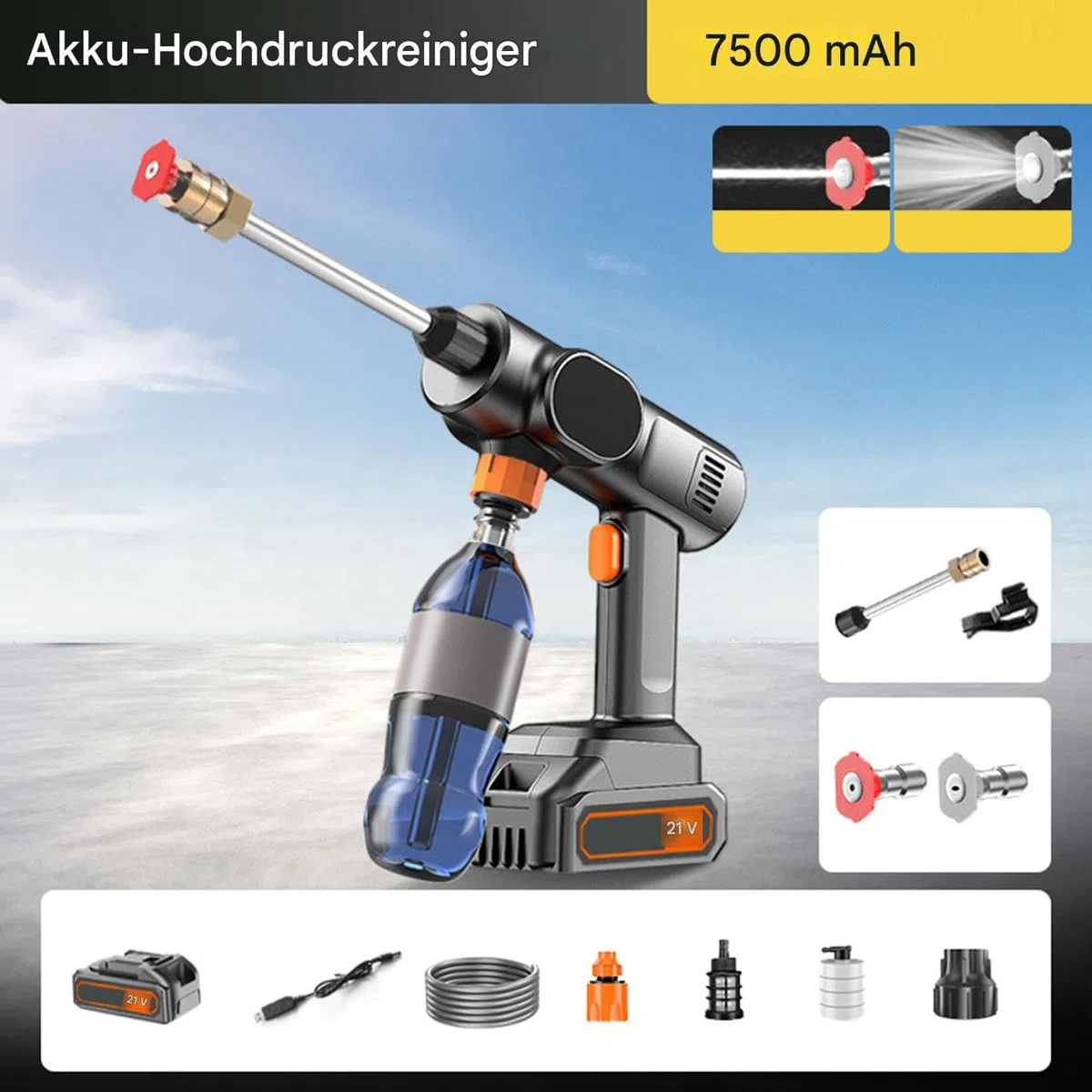 Carrello pulitore a pressione – Spray ad acqua ad alta pressione, bruciatore a 21 V – Lavatrice portatile | Ugello per automobili, casa, pulizia vialetti, lavaggio auto portatile, attrezzatura