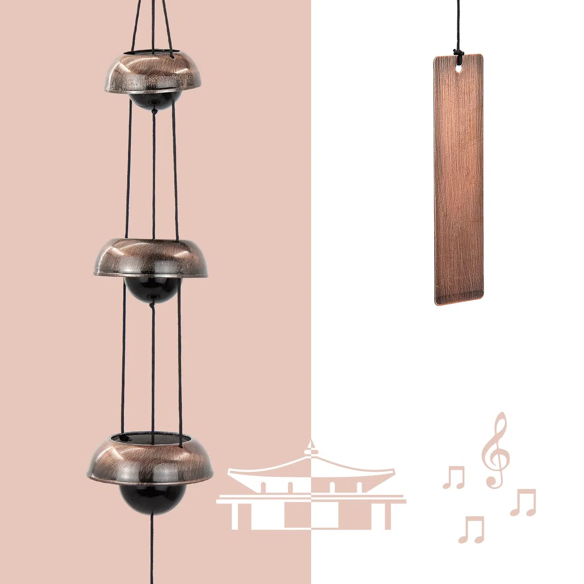 Astarin Campane a vento per giardino, campane a vento in rame rosso con 3 campane, campane a vento per esterni, campanelli a vento Feng Shui, campanelli da giardino all'aperto per patio, portico e