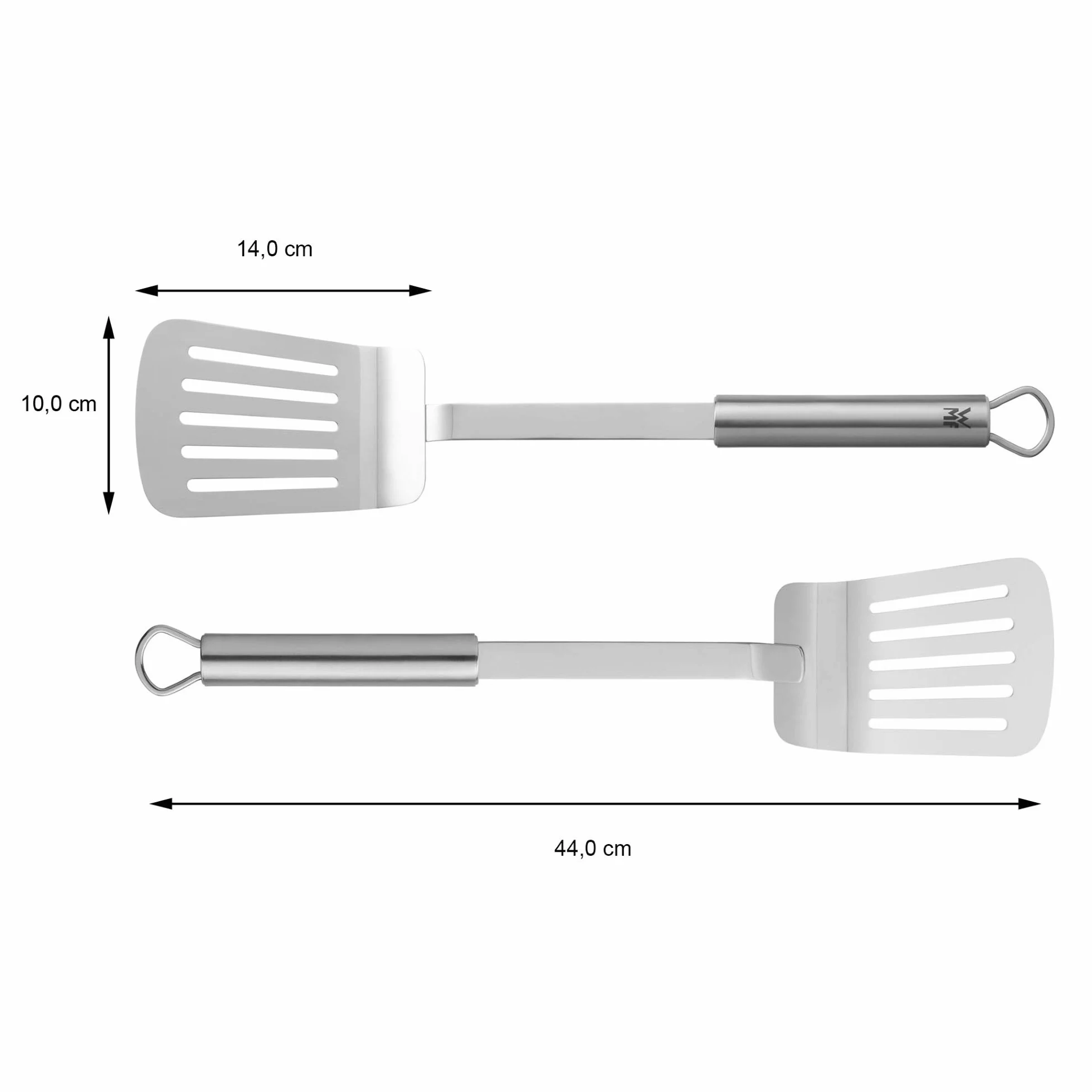 WMF Paletta per barbecue, lunga 44 x 10 cm, paletta per barbecue con manico extra lungo, grande superficie di appoggio – per hamburger, bistecca, verdure, lavabile in lavastoviglie